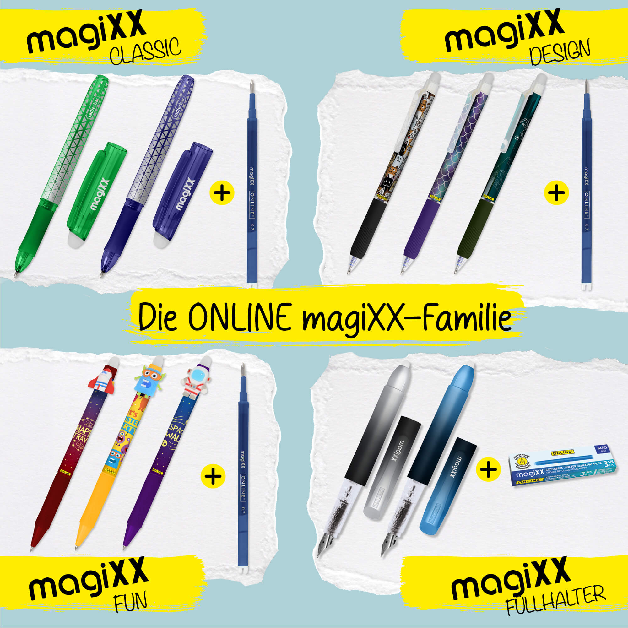 9x radierbare Tintenpatronen für magiXX Füllhalter, Vorteilspack, blauschreibend