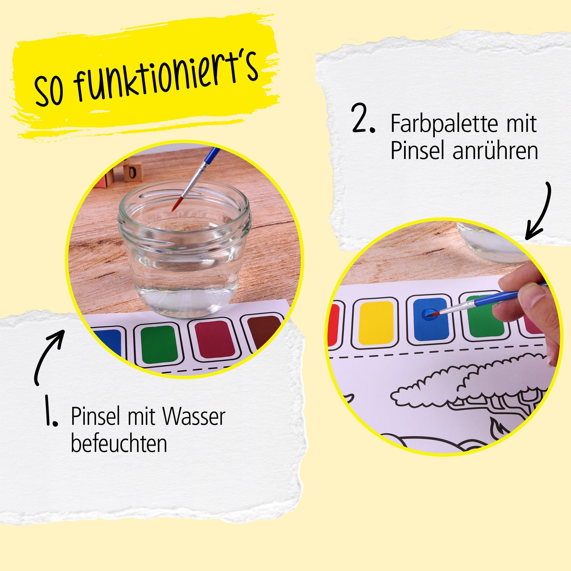 Malvorlagen, Motiv Wildlife, inkl. 2 Pinsel und 6 Wasserfarben