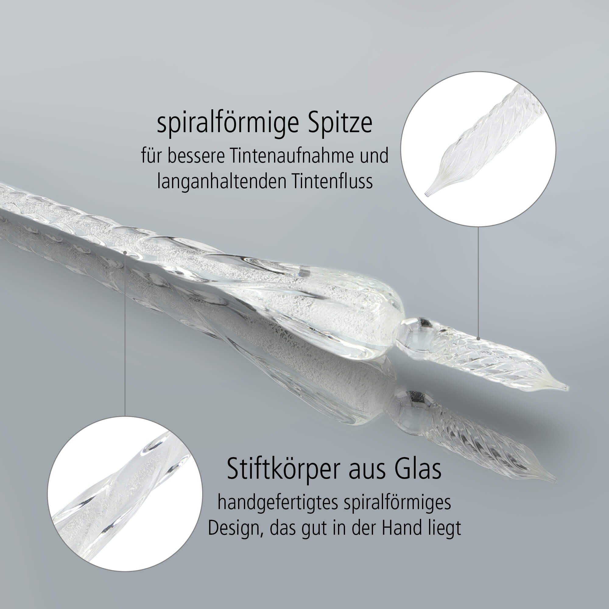 Glass Dip Pen, Glas-Federkiel, Set inkl. Tintenglas schwarz