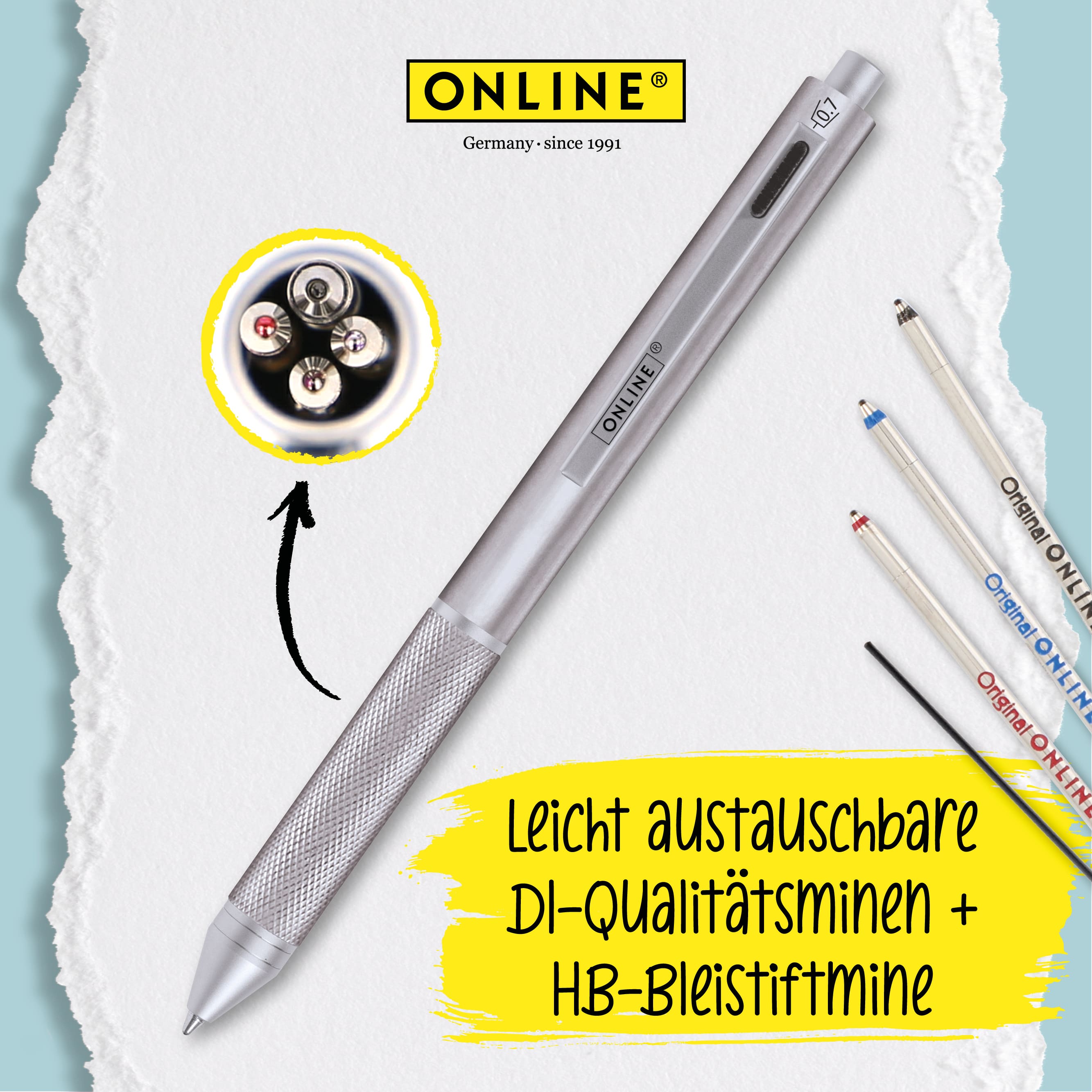 Multipen 4-in-1 Silver, inkl. Ersatzminen in Box