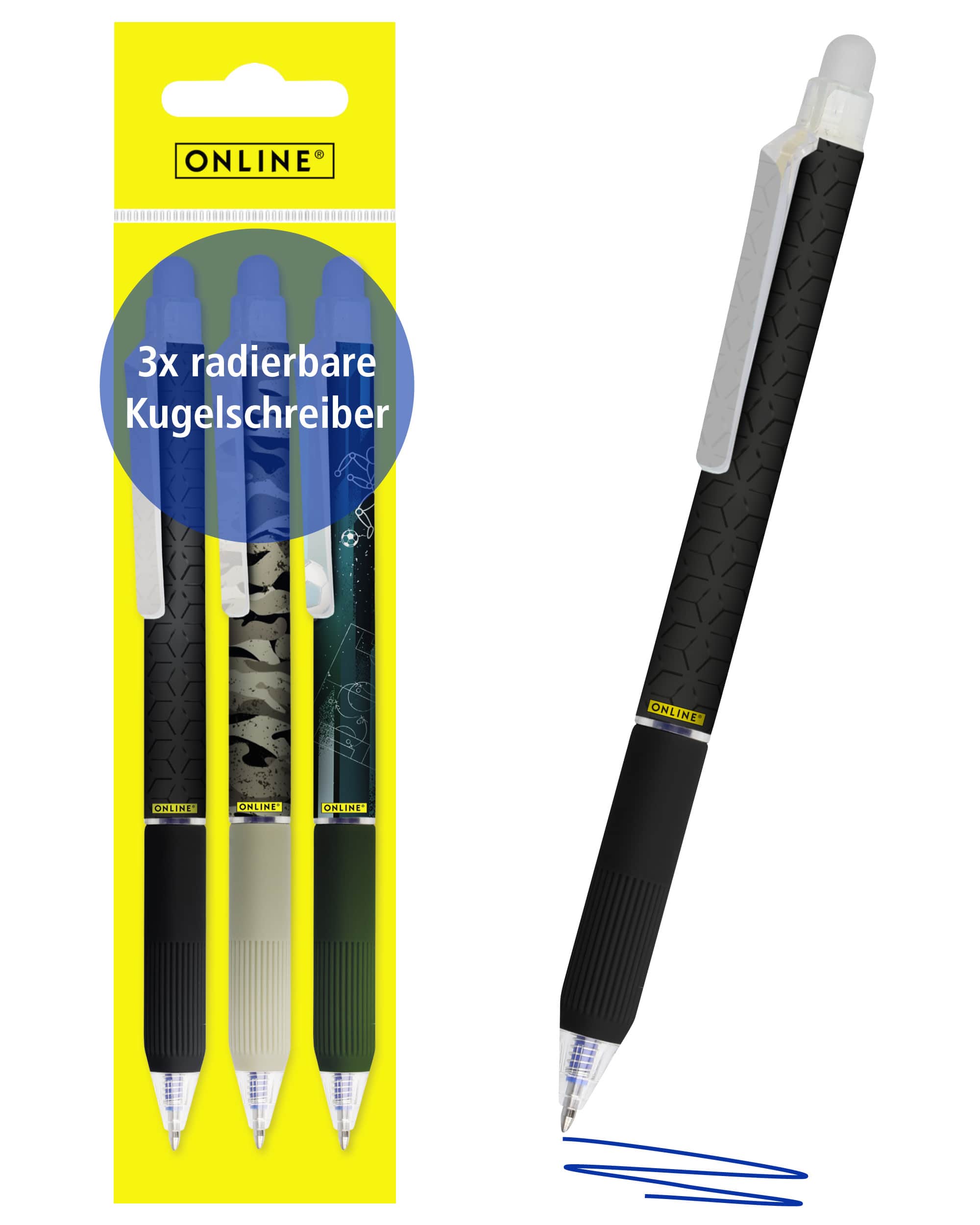 3x Radierbare Gelpens ONLINE magiXX Design Boys, Gelschreiber blau