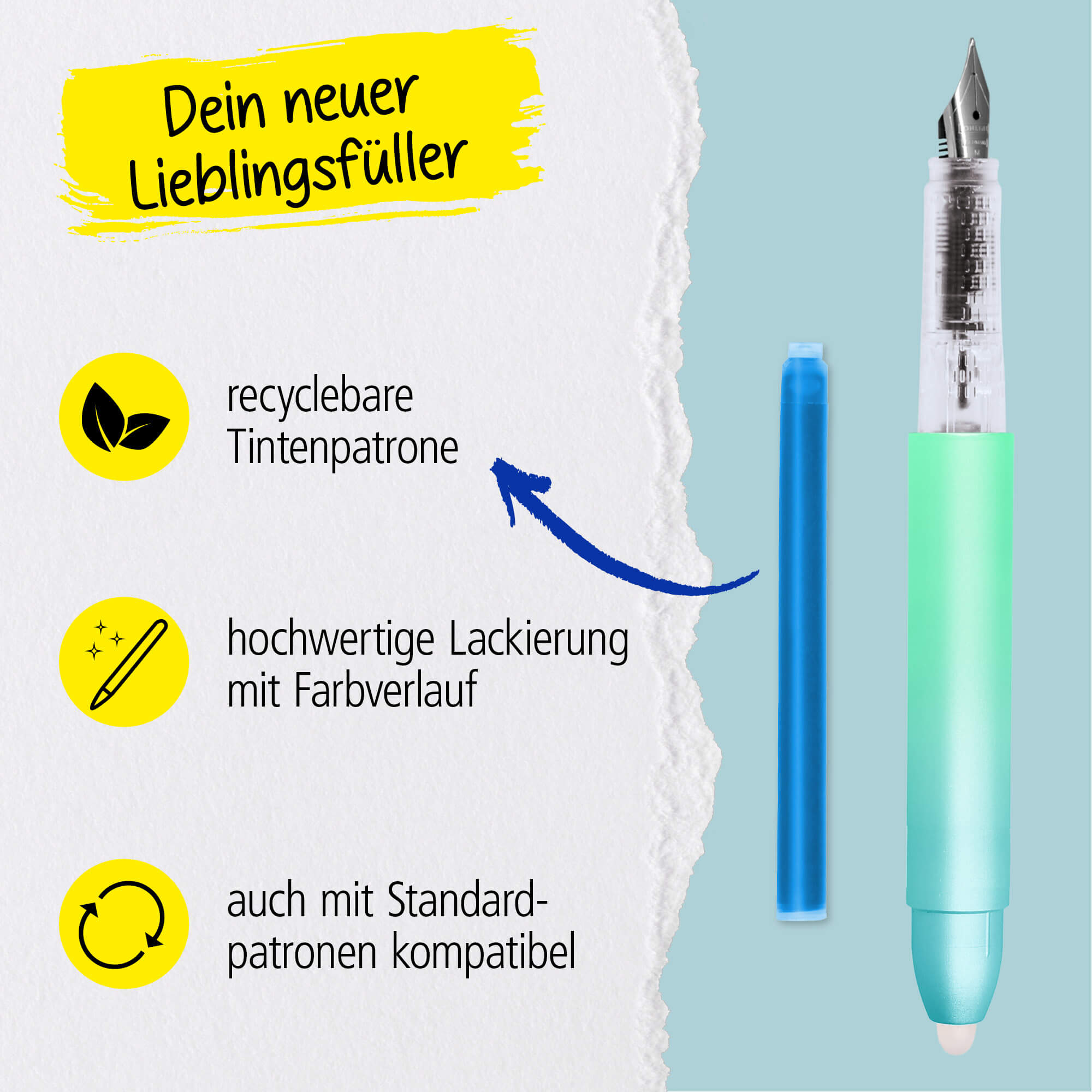 Radierbarer Füller ONLINE magiXX Turquoise Dream inkl. Tintenpatronen