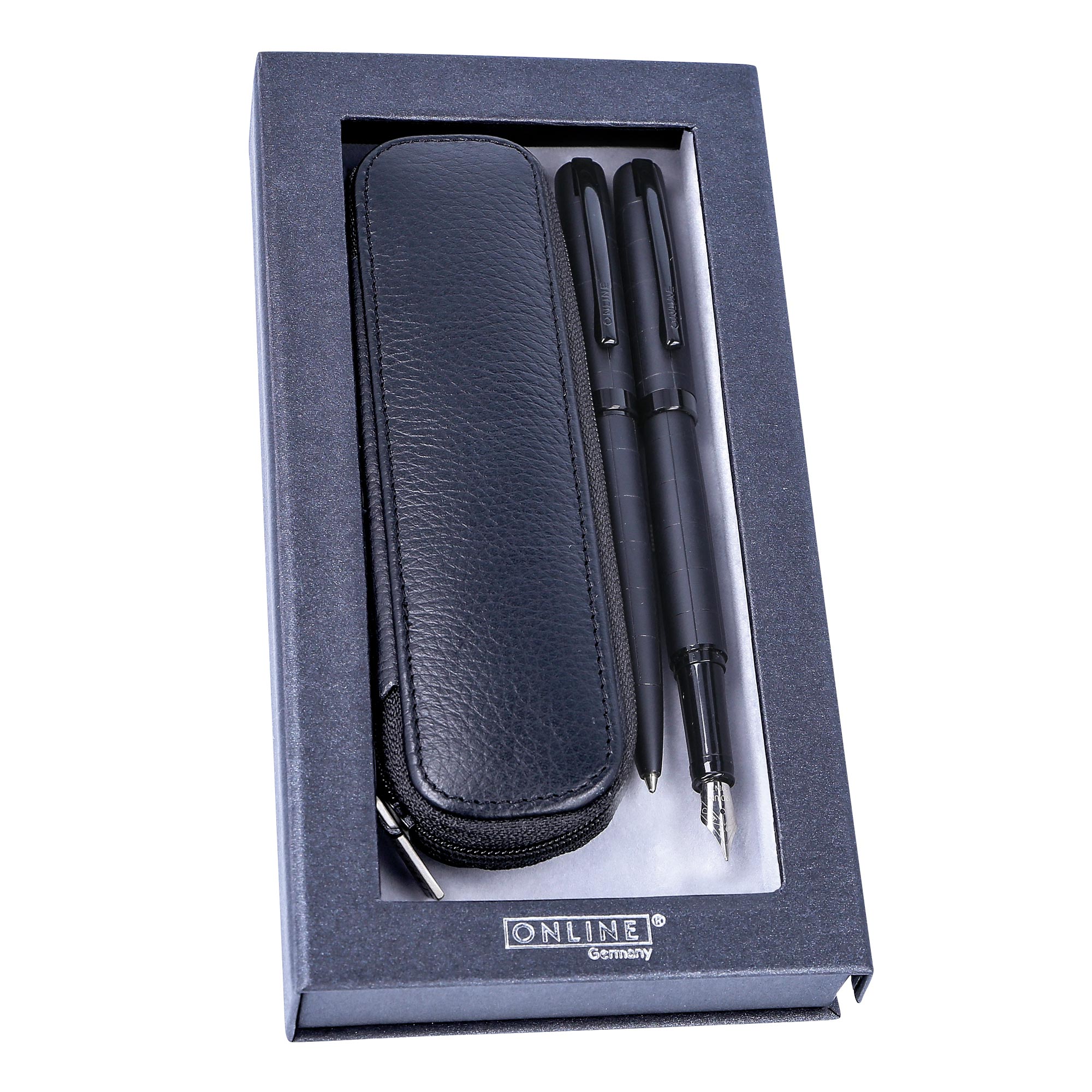 Eleganza Füller & Kugelschreiber Black, inkl. Lederetui in Geschenkbox