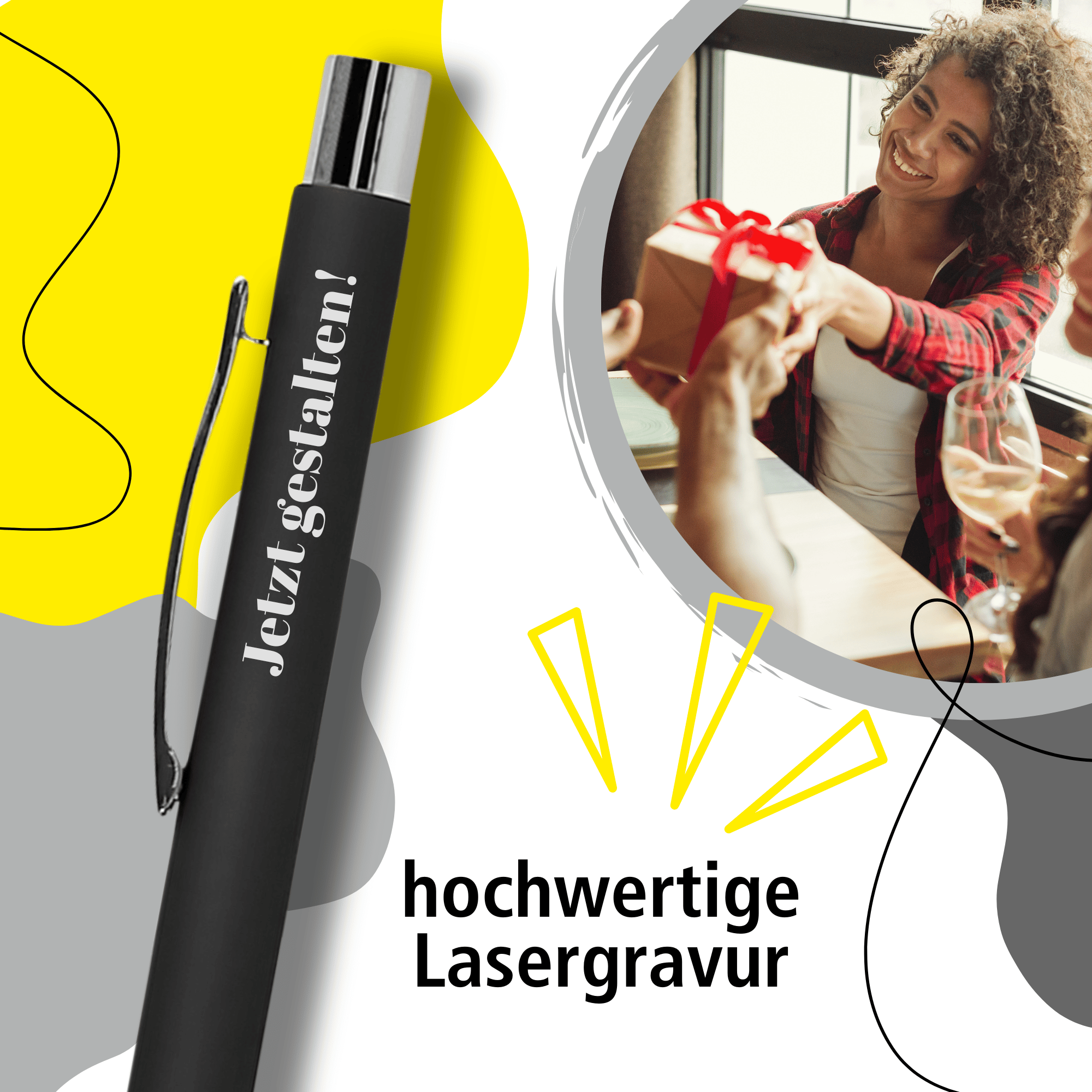 Kugelschreiber Soft Metal Classic Black, personalisiert mit Gravur