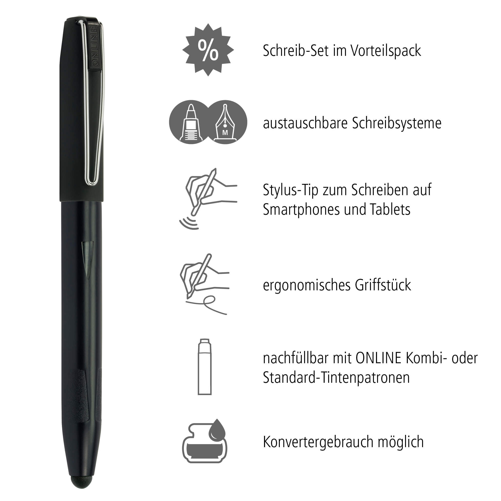 Füller & Rollerball Set Switch Plus, Schreibset für die Schule, 2in1