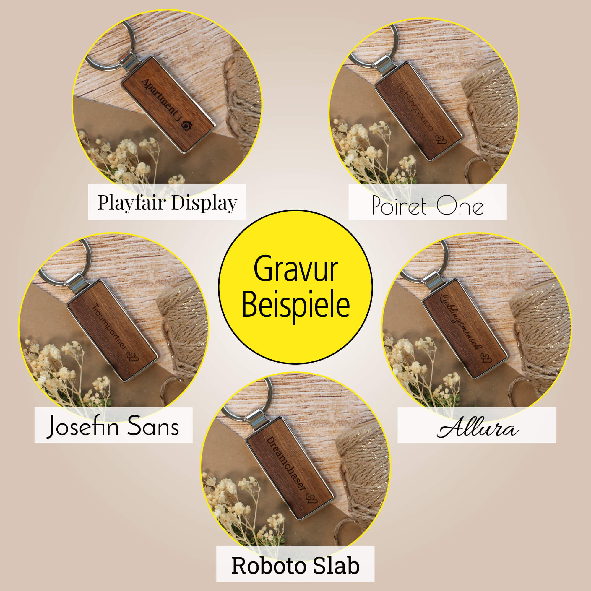 ONLINE Schlüsselanhänger personalisiert aus Walnuss-Holz, Schlüsselanhänger zum selbst gestalten mit Gravur