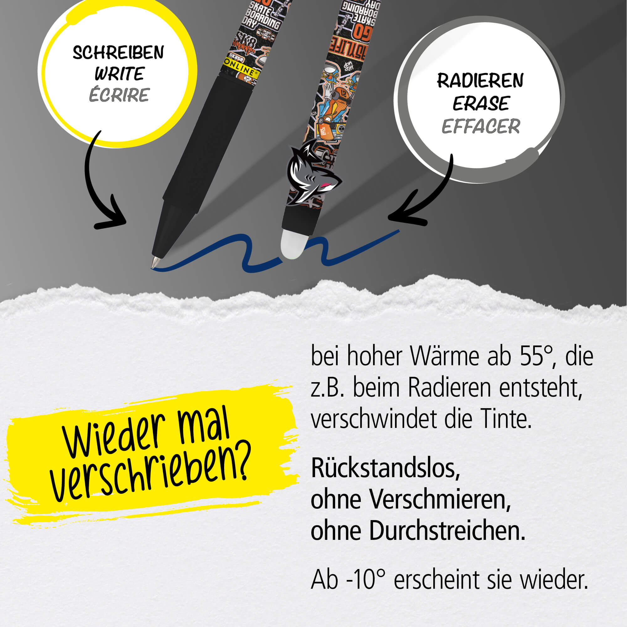 Radierbare Gelschreiber Angry Animals, 6er Pack