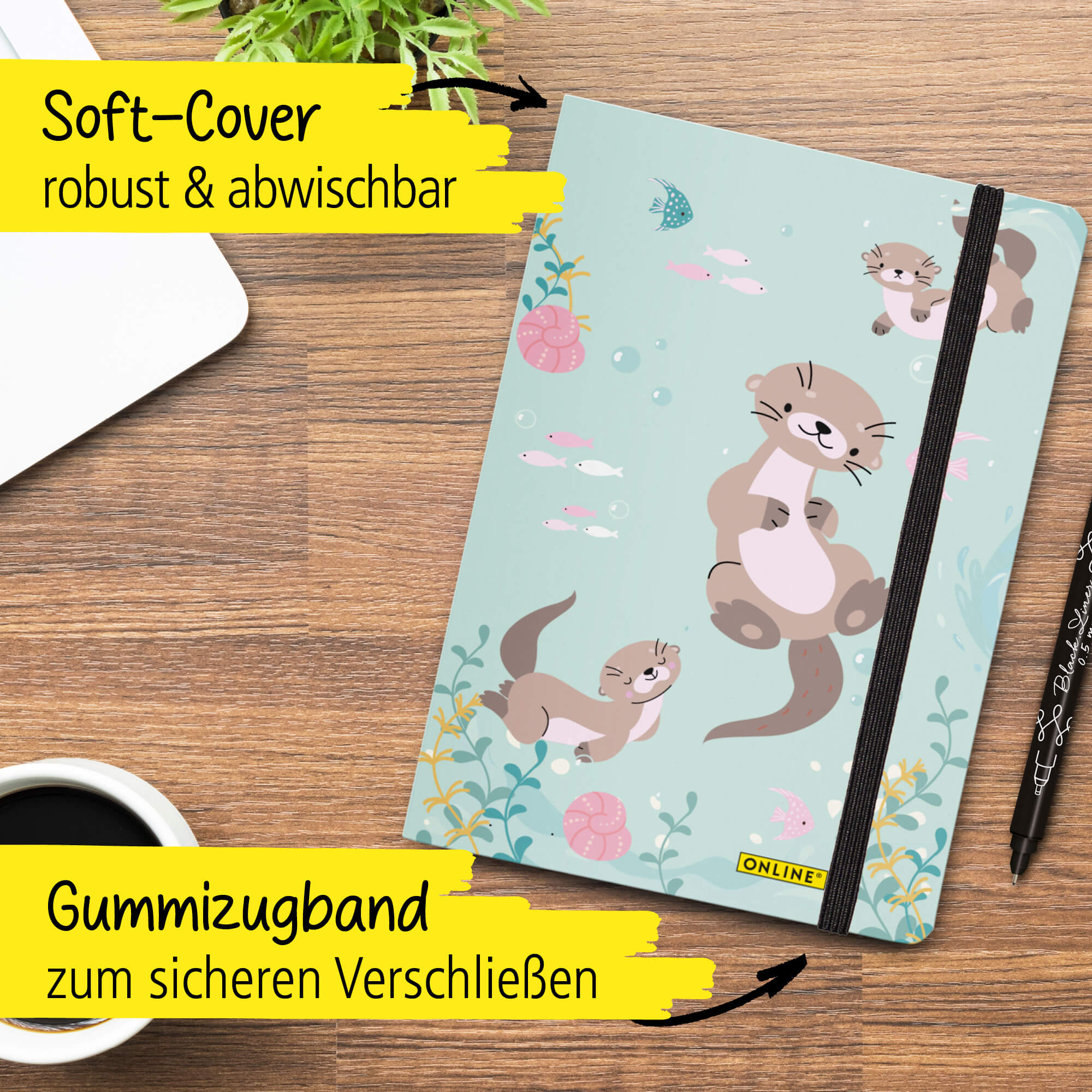 Bullet Journal Otter, Dotted-Notizbuch mit Soft Cover, Gummiband, DIN A5, 120g/m² FSC Papier, 144 Seiten