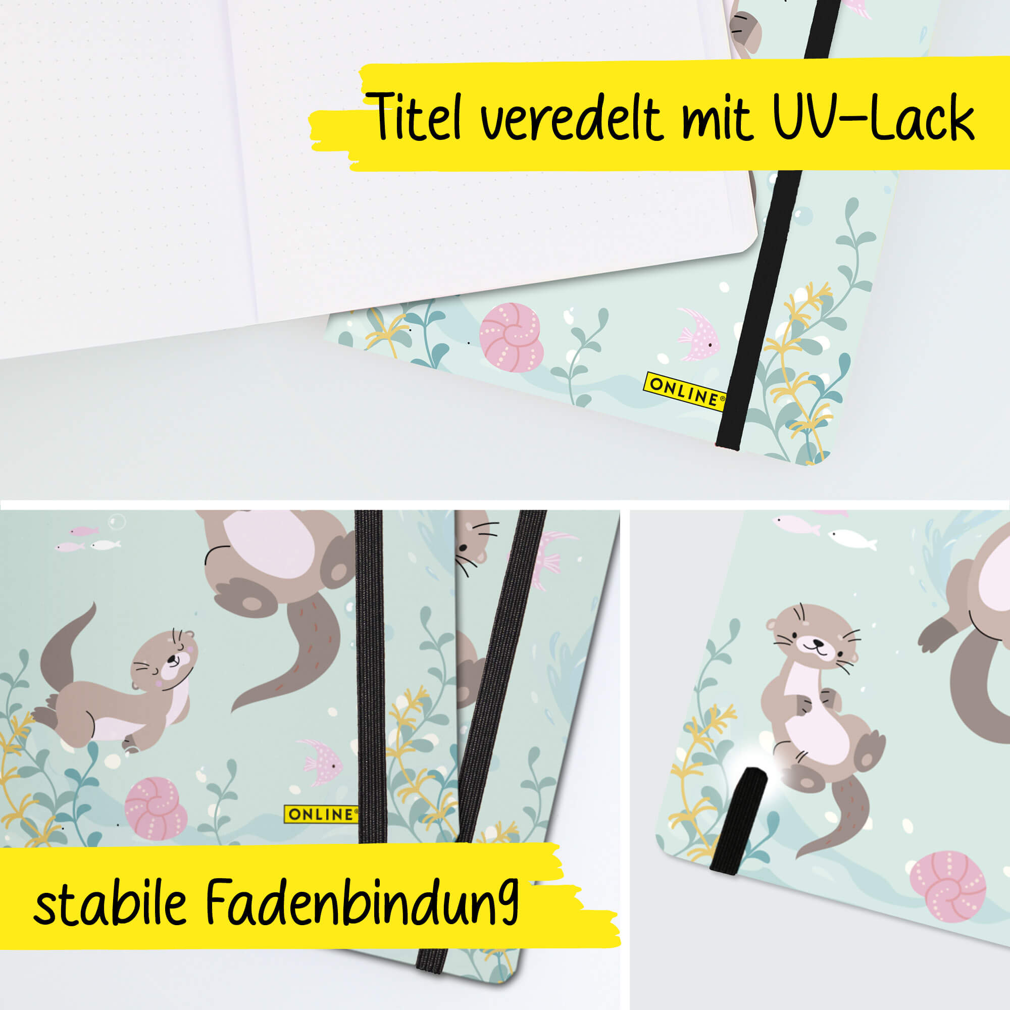 Bullet Journal Otter, Dotted-Notizbuch mit Soft Cover, Gummiband, DIN A5, 120g/m² FSC Papier, 144 Seiten