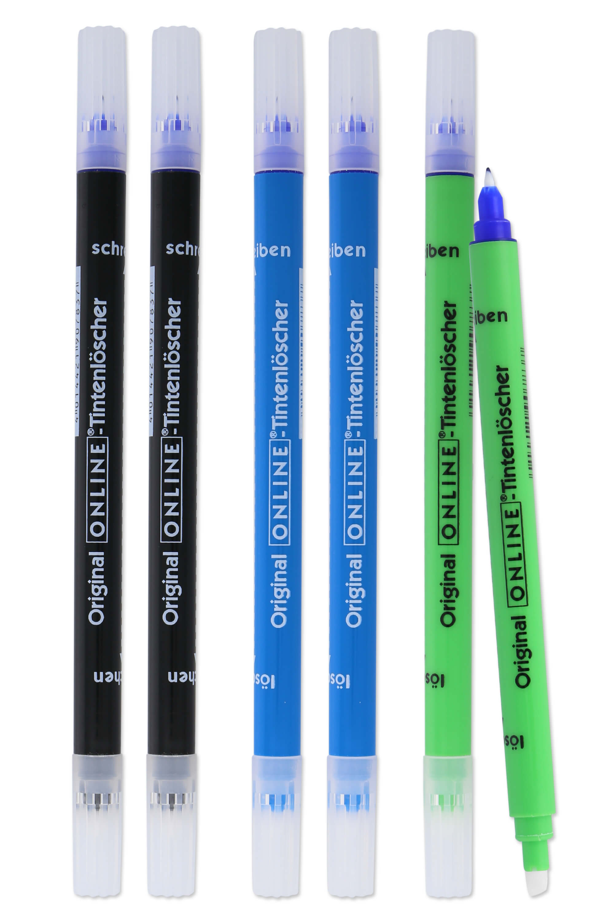 Vorteilspack Tintenlöscher, 6 Stück, Schwarz, Blau, Grün