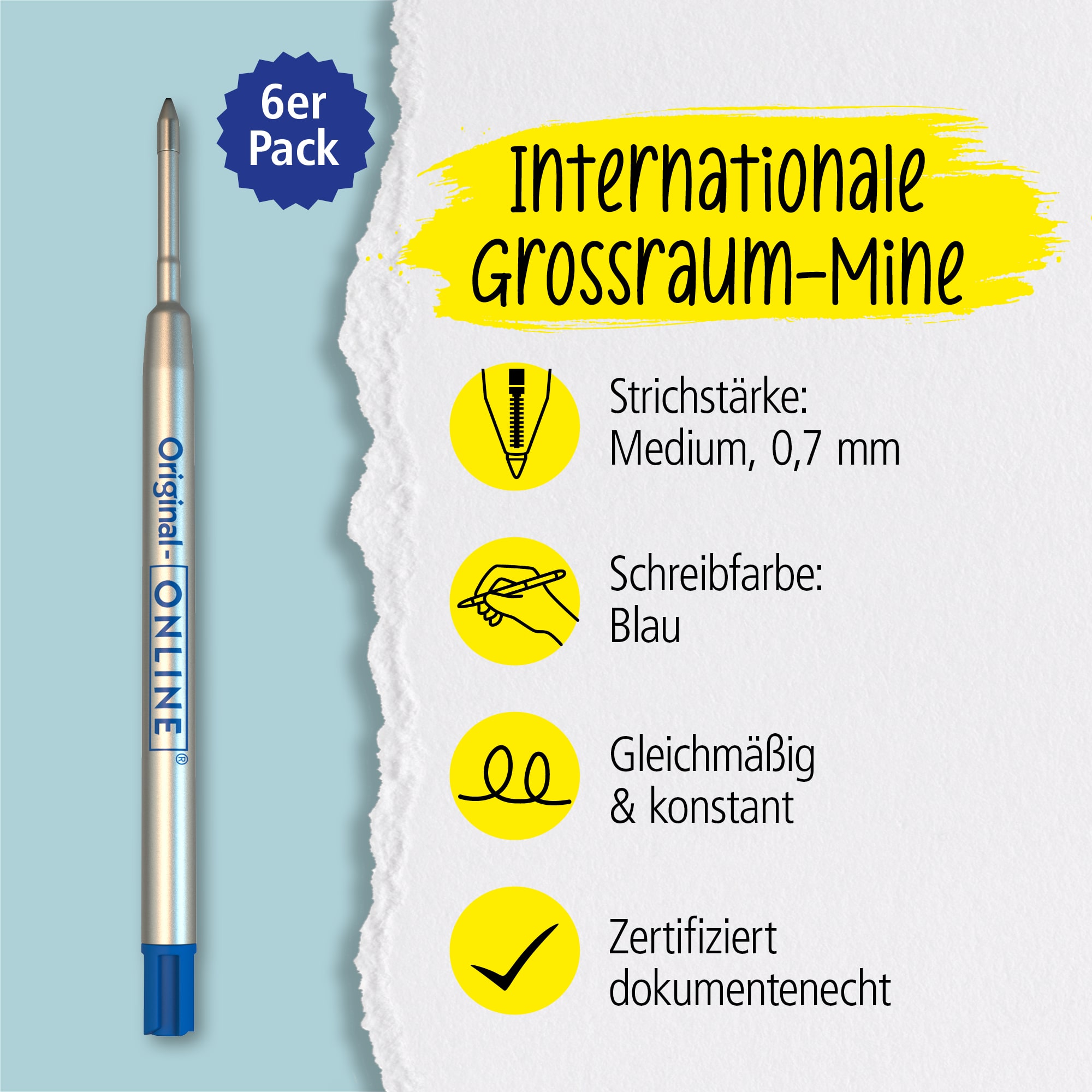 Internationale Großraumminen Set, 6 Stück (blau)