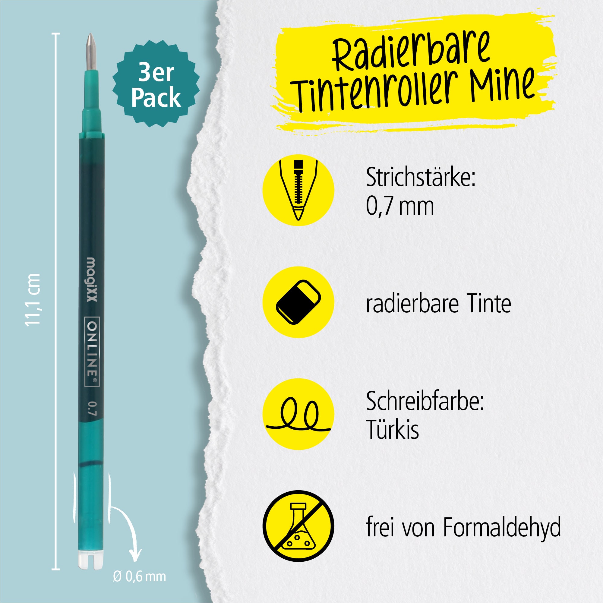 Radierbare Ersatzminen für ONLINE magiXX Gelschreiber - 0,7 mm türkis