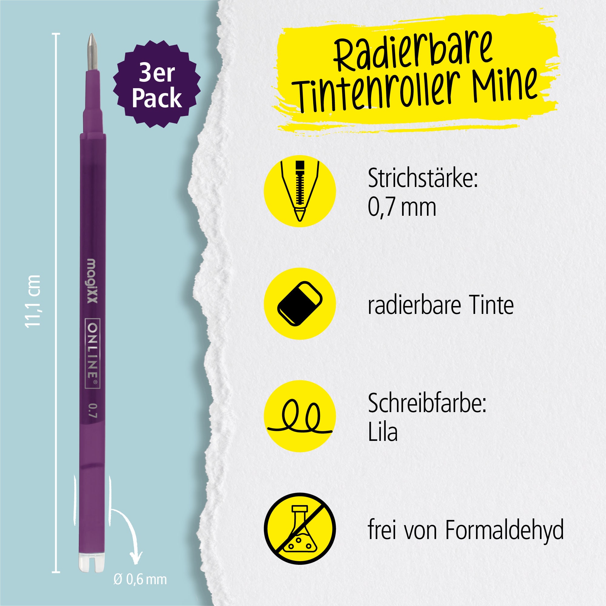 Radierbare Ersatzminen für ONLINE magiXX Gelschreiber - 0,7 mm lila