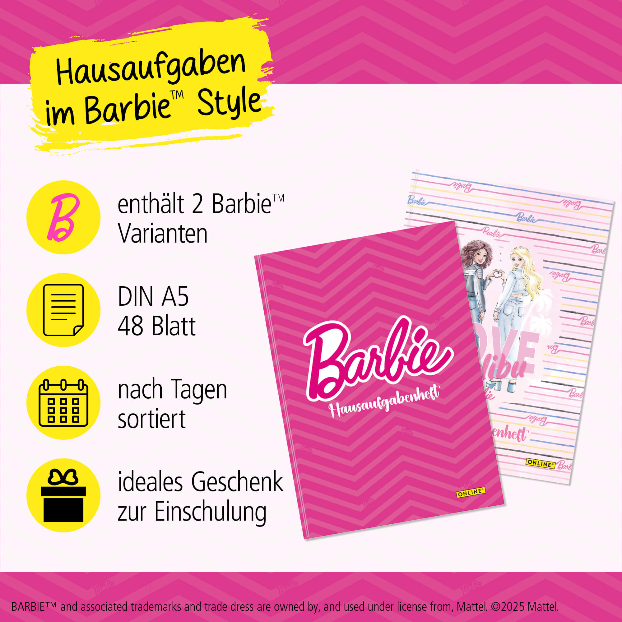 Hausaufgabenheft DIN A5 Barbie Pink, Soft-Cover