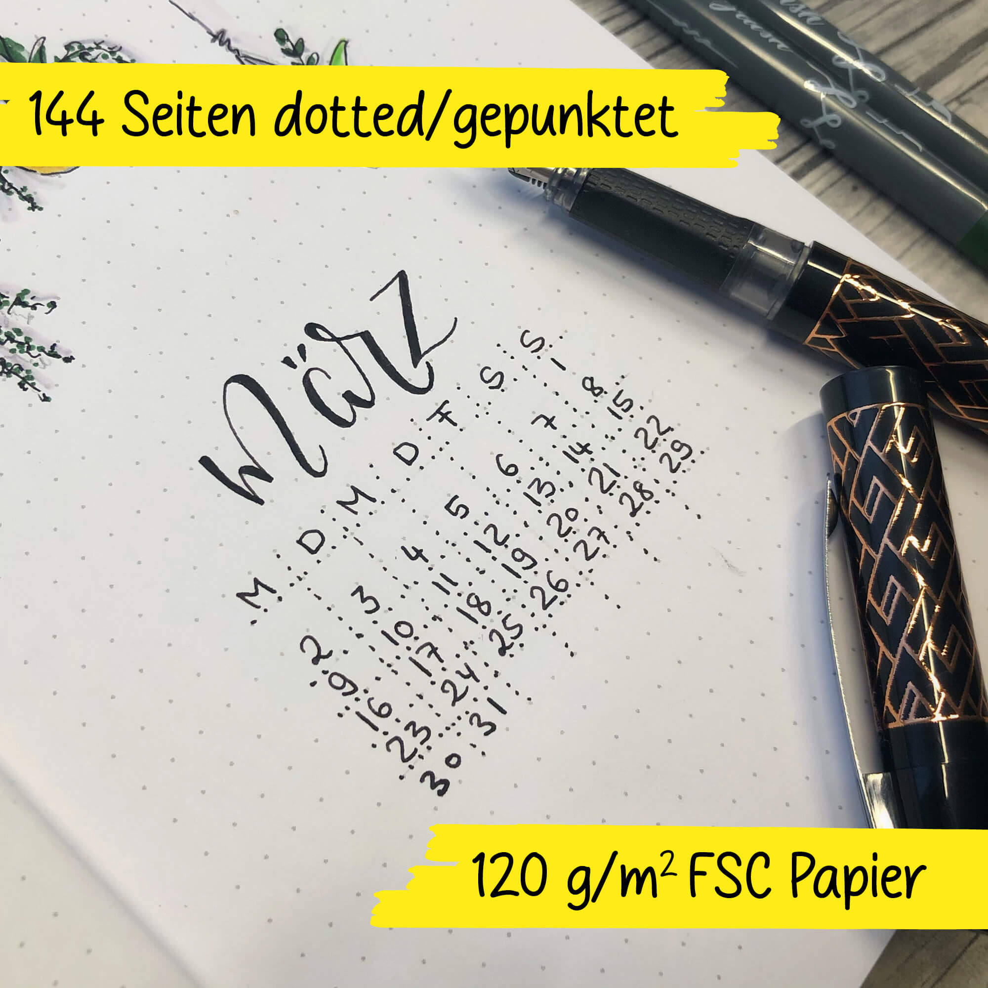 Bullet Journal Butterfly, Dotted-Notizbuch mit Soft Cover, Gummiband, DIN A5, 120g/m² FSC Papier, 144 Seiten