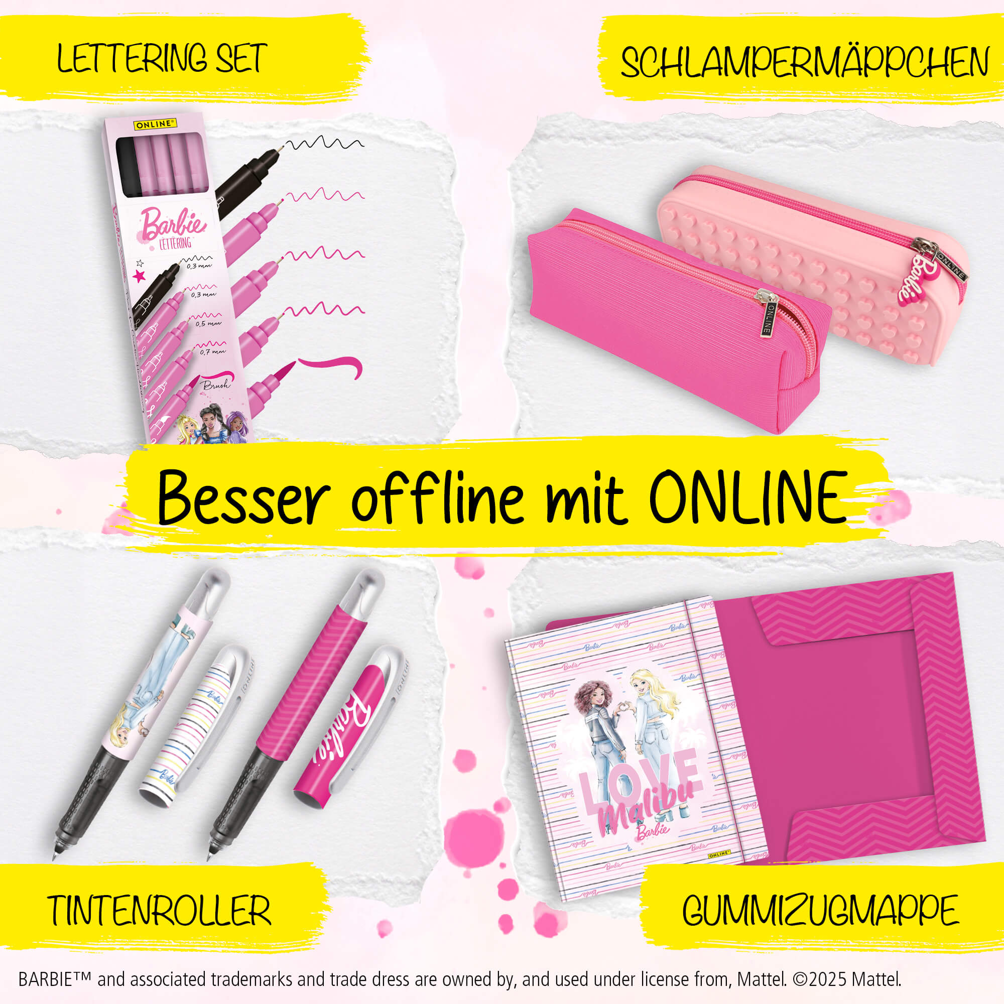 Barbie Pink Lettering Set, 5 Stifte, Fineliner und Brush Pen