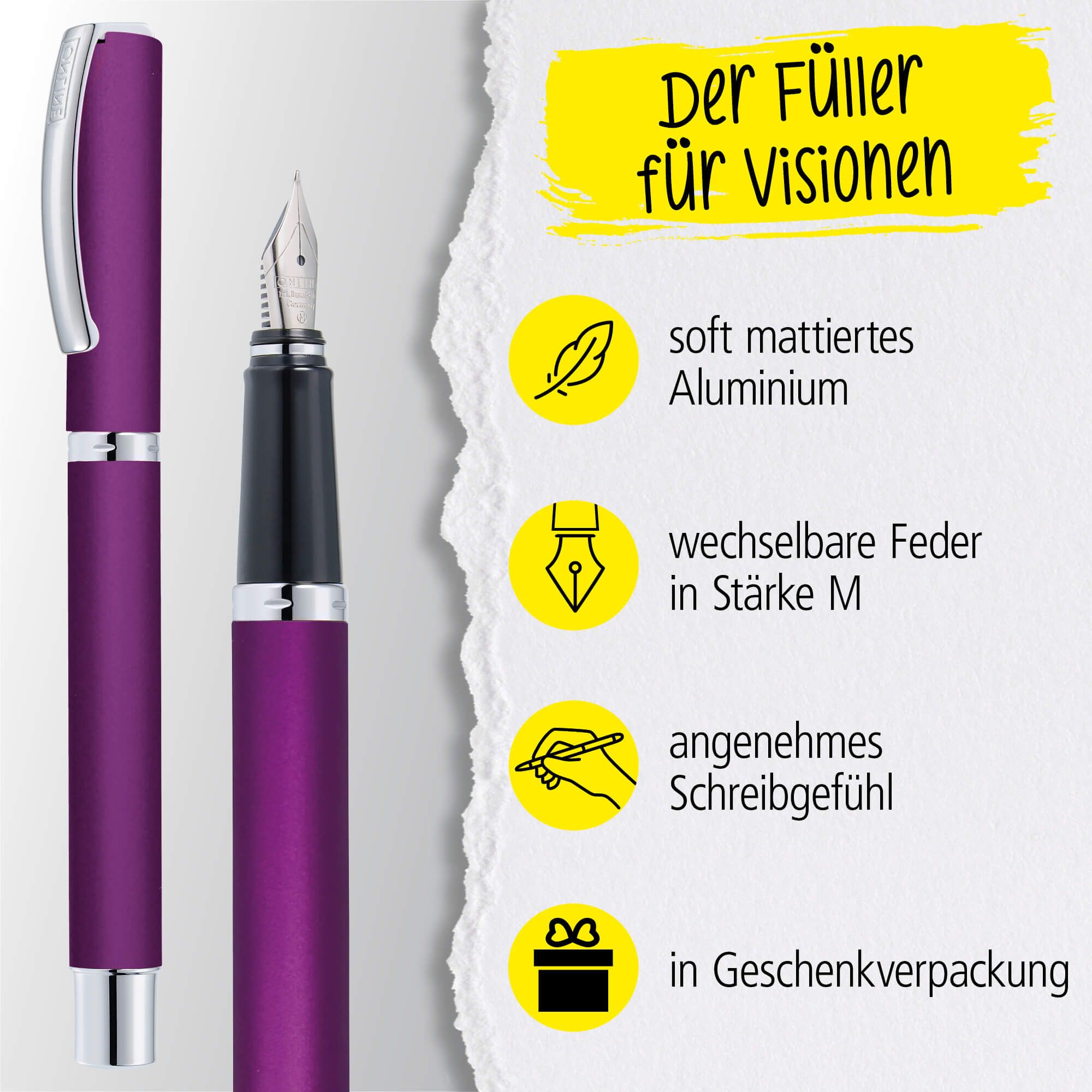 Füller Vision Purple (M), personalisiert mit Gravur