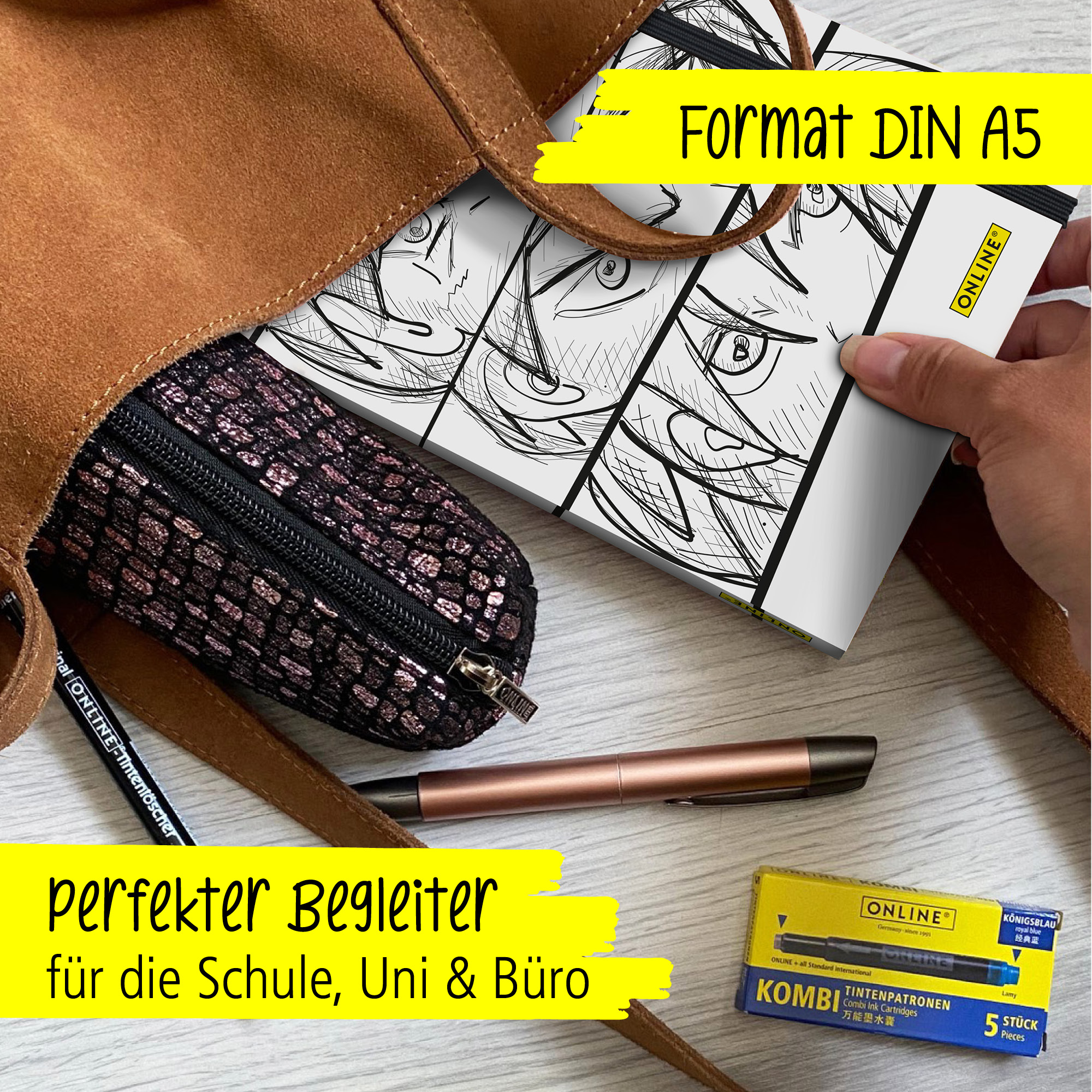 Bullet Journal Manga, Dotted-Notizbuch mit Soft Cover, Gummiband, DIN A5, 120g/m² FSC Papier, 144 Seiten