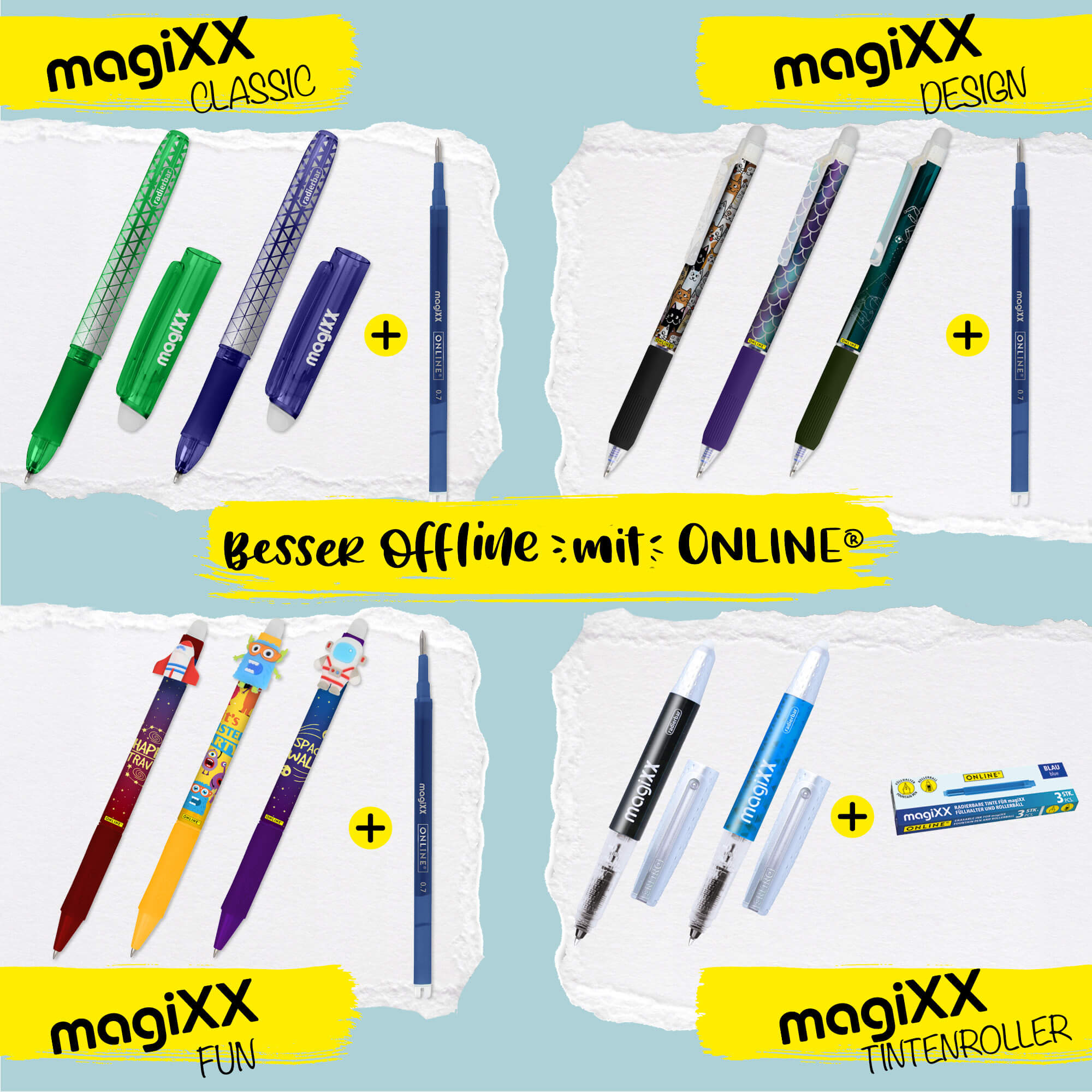 Radierbarer Füller ONLINE magiXX Turquoise Dream inkl. Tintenpatronen