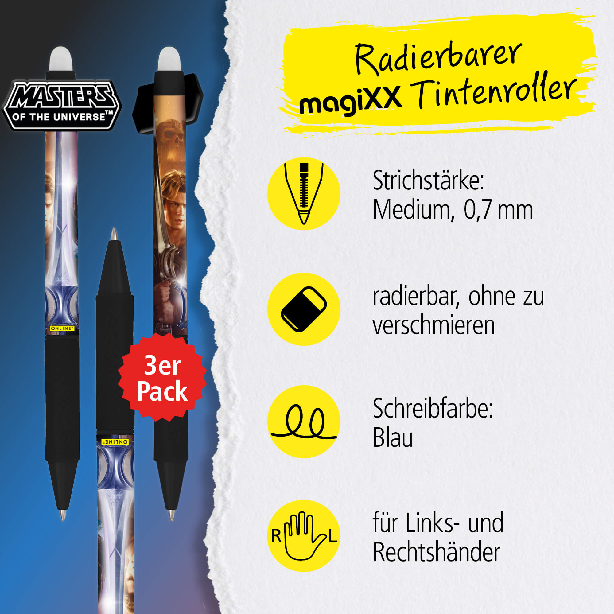 Radierbare Gelschreiber ONLINE magiXX Fun Masters of the Universe, 3 Stück