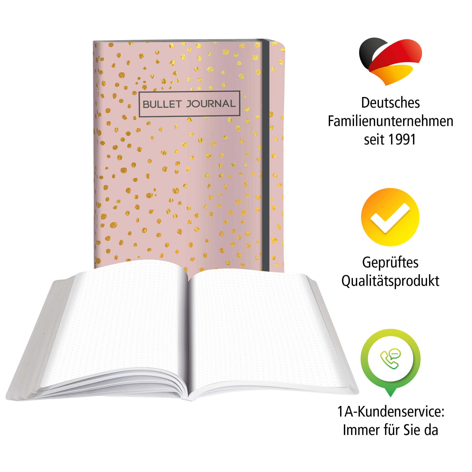 Bullet Journal Spotlights Roses, Dotted-Notizbuch mit Soft Cover, Gummiband, DIN A5, 120g/m² FSC Papier, 144 Seiten
