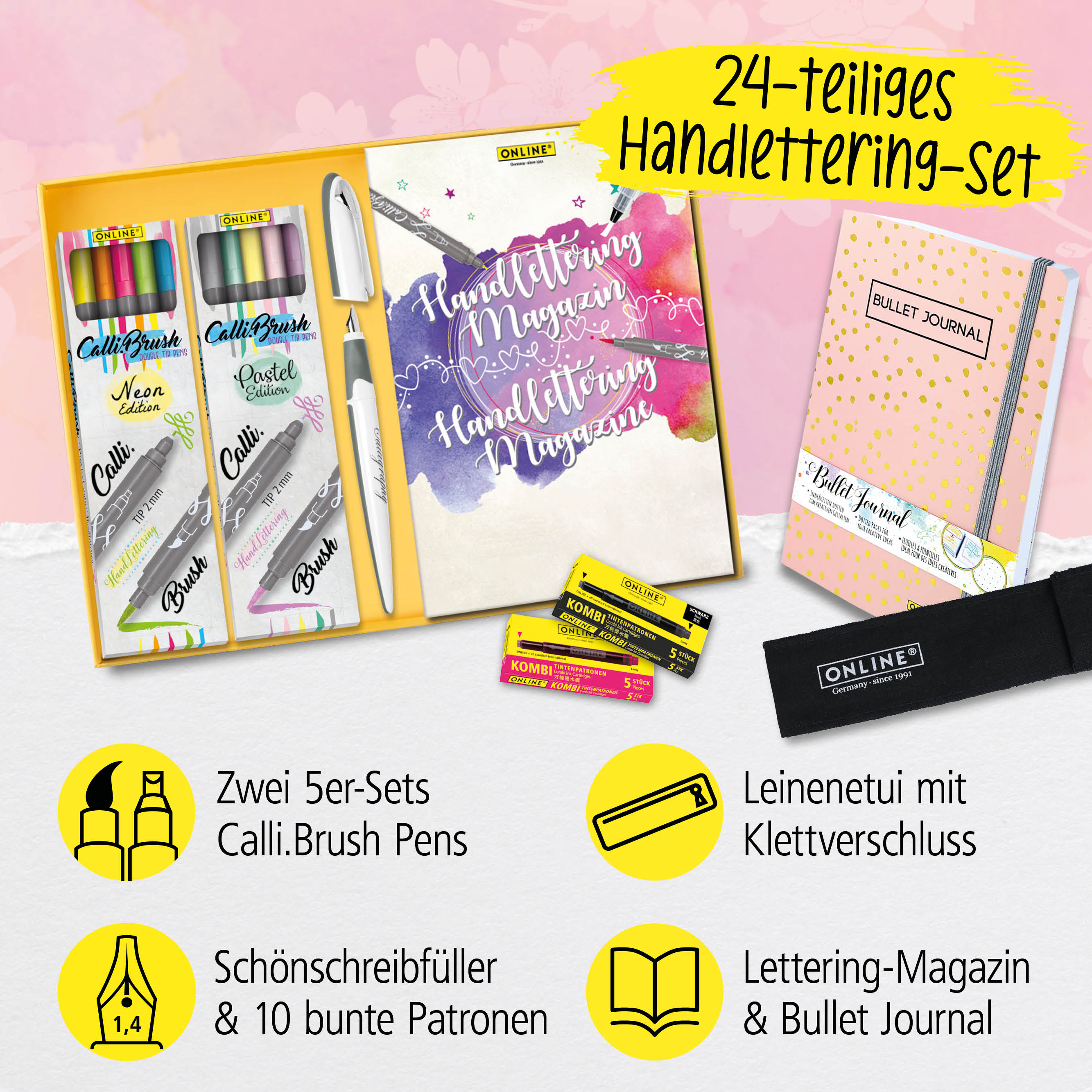 Handlettering Set All-In-One mit Brush Pens, Füller und Notizbuch