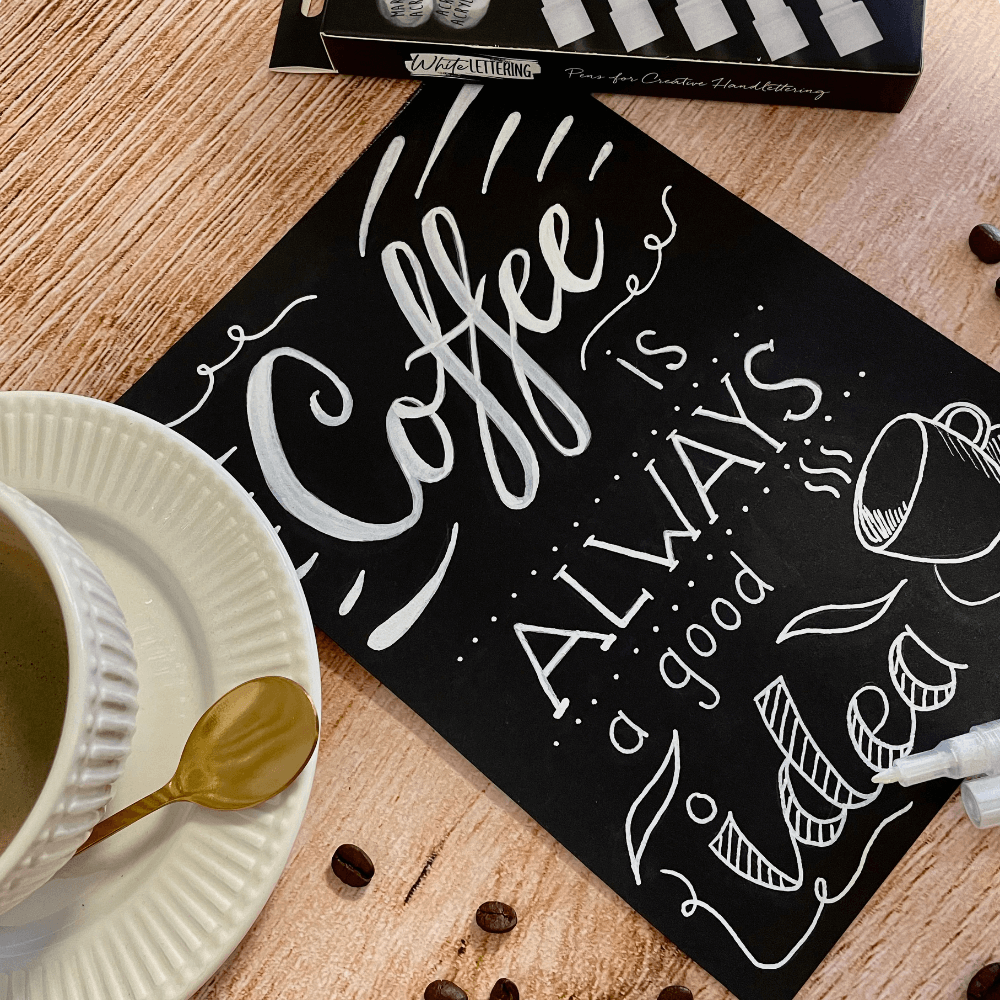 White Lettering Set mit Acryl Marker, Fineliner und Brushpen, 5 Stifte