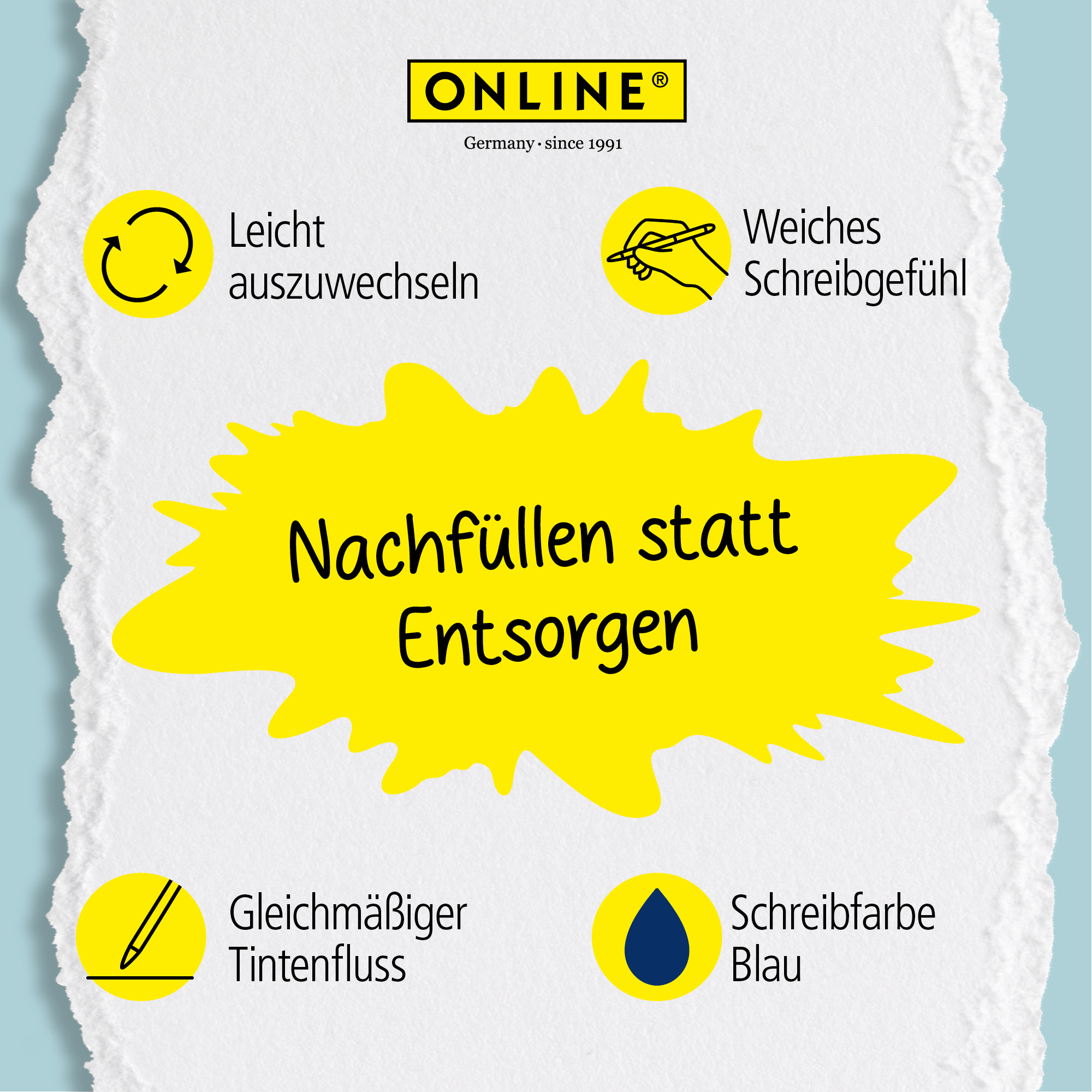 3x radierbare Tintenpatronen für magiXX Füllhalter, blauschreibend