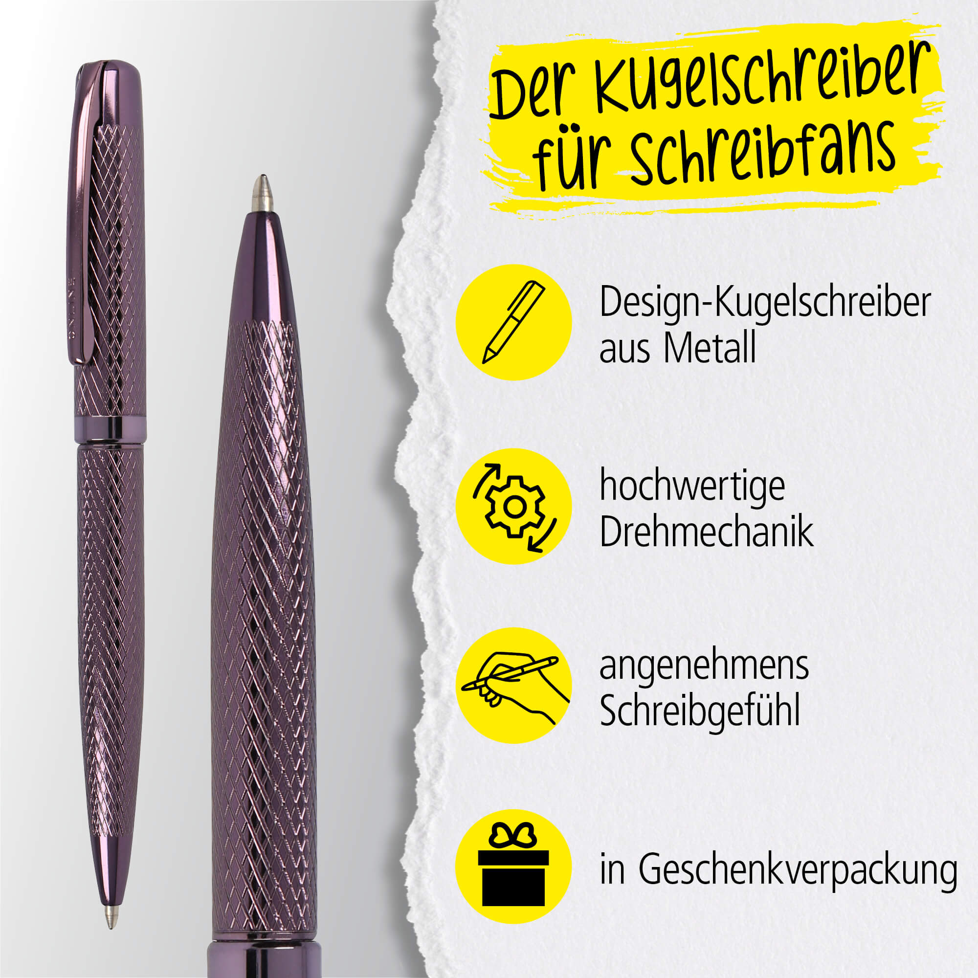 Drehkugelschreiber Eleganza Diamond Wine, aus Metall, auswechselbare Großraummine Schreibfarbe Schwarz dokumentenecht, inkl. Geschenkverpackung
