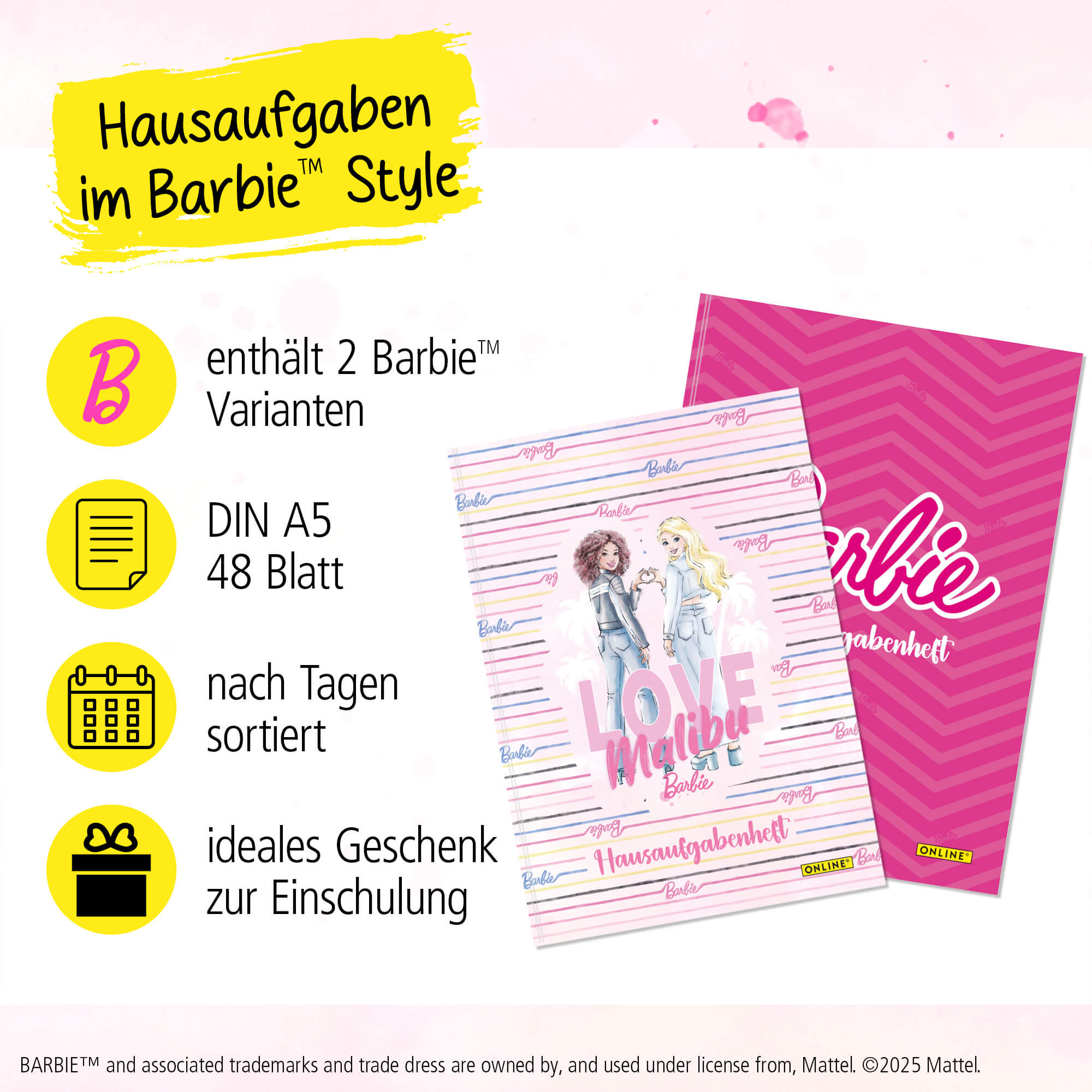 Hausaufgabenheft DIN A5 Barbie Malibu, Soft-Cover