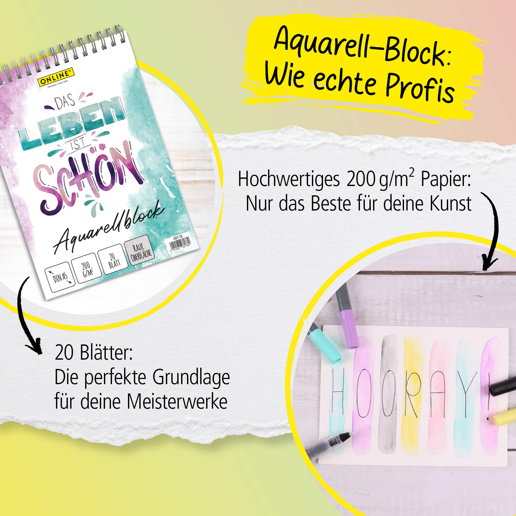 Acryl Lettering Set - 17 Teile, Handlettering Stifte mit Brush Pen, Fineliner, Acryl Marker inkl. Aquarell-Block in Geschenkverpackung