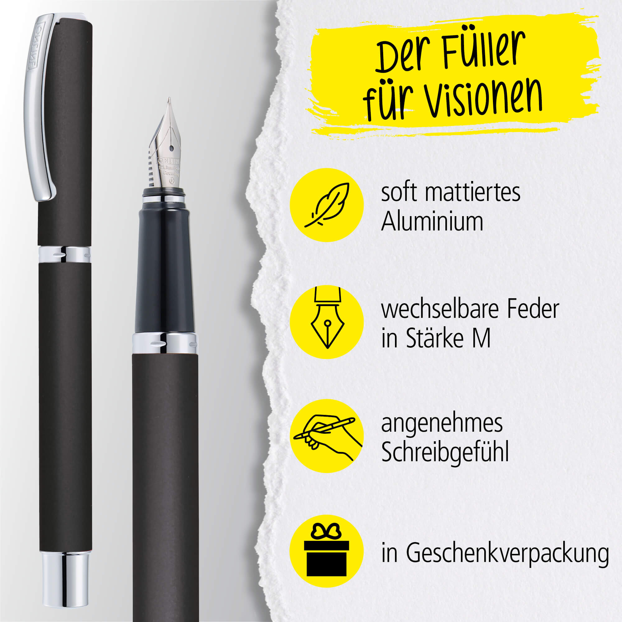Füller Vision Classic Black (M), personalisiert mit Gravur