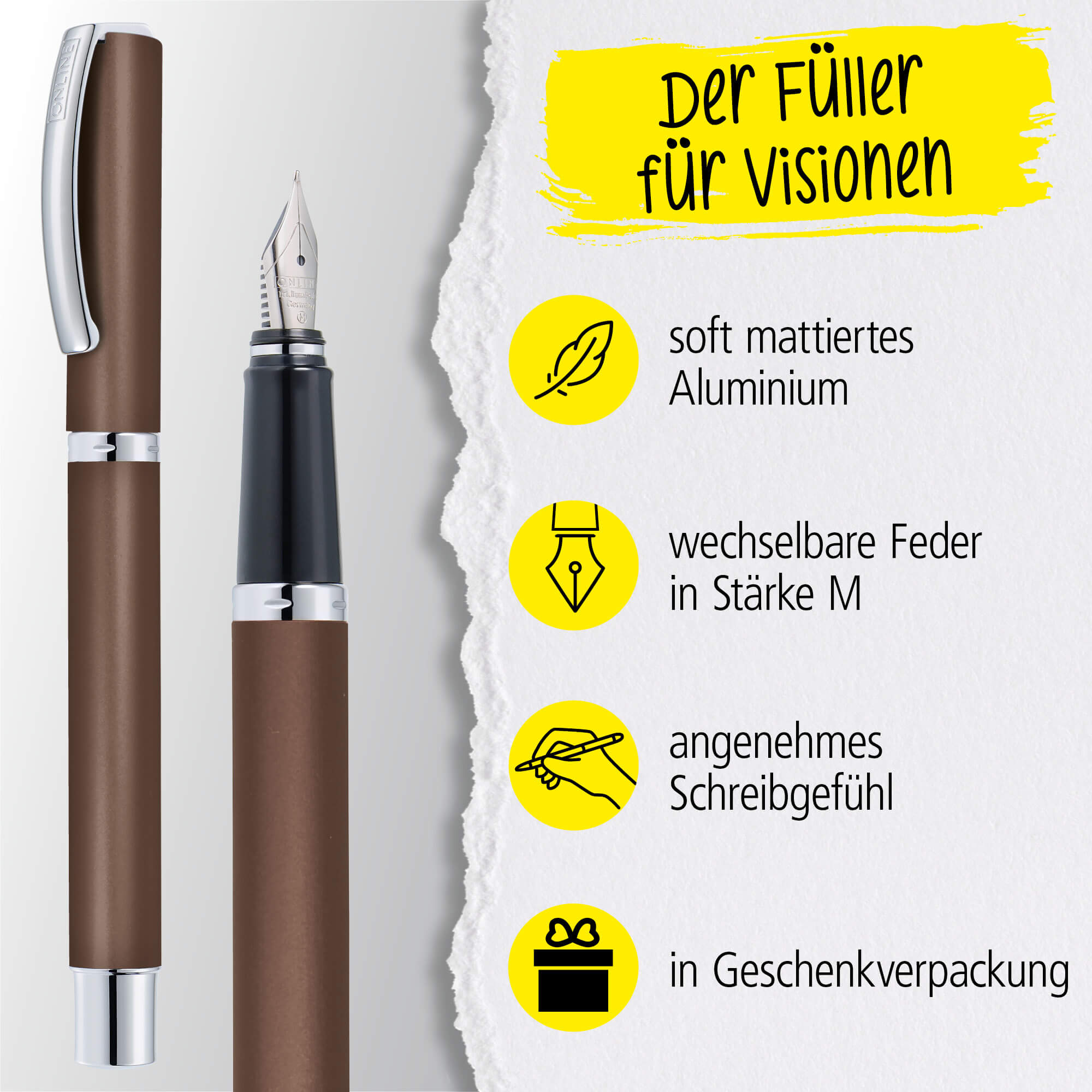 Füller Vision Cognac (M), personalisiert mit Gravur