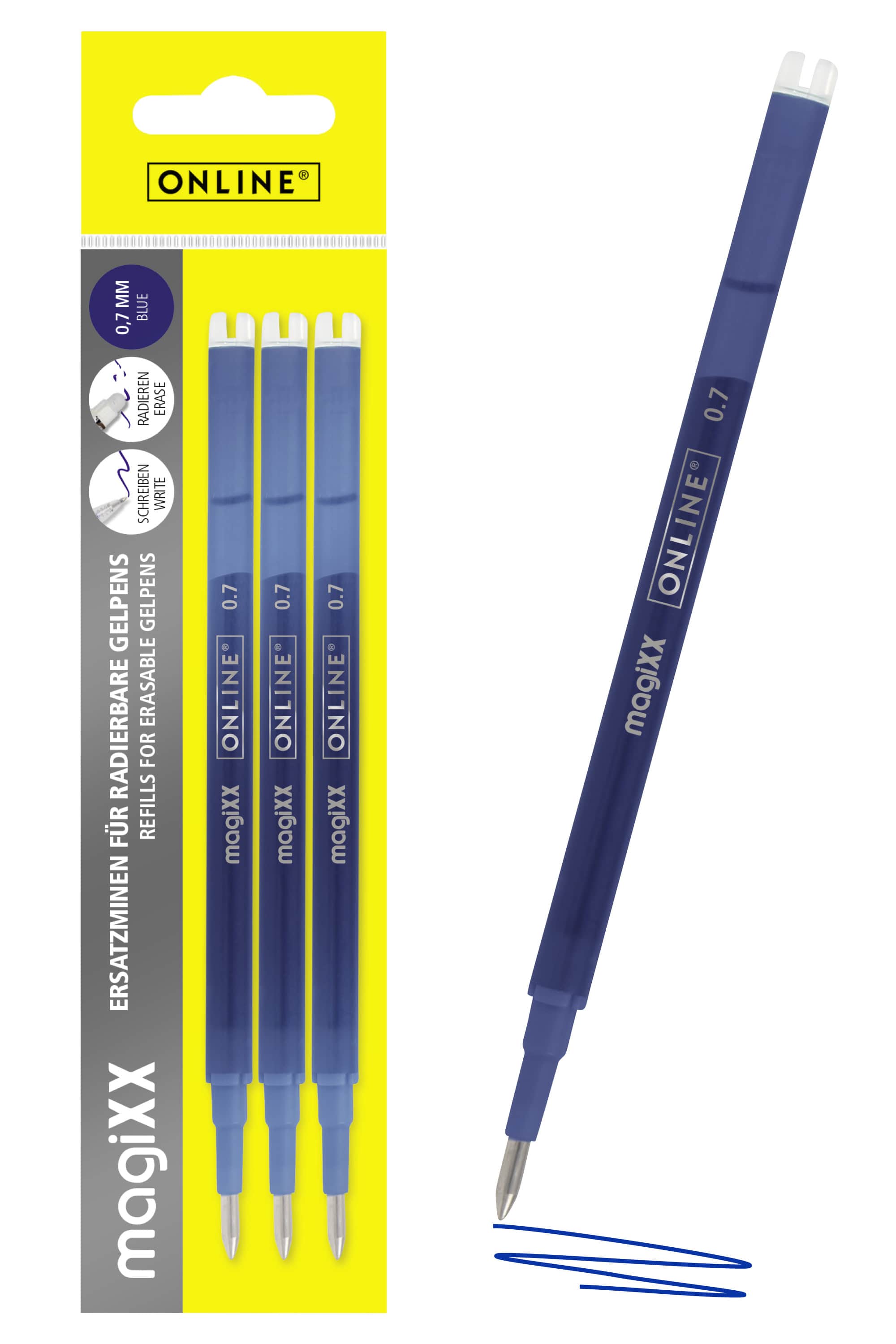 Radierbare Ersatzminen für ONLINE magiXX Gelschreiber - 0,7 mm blau