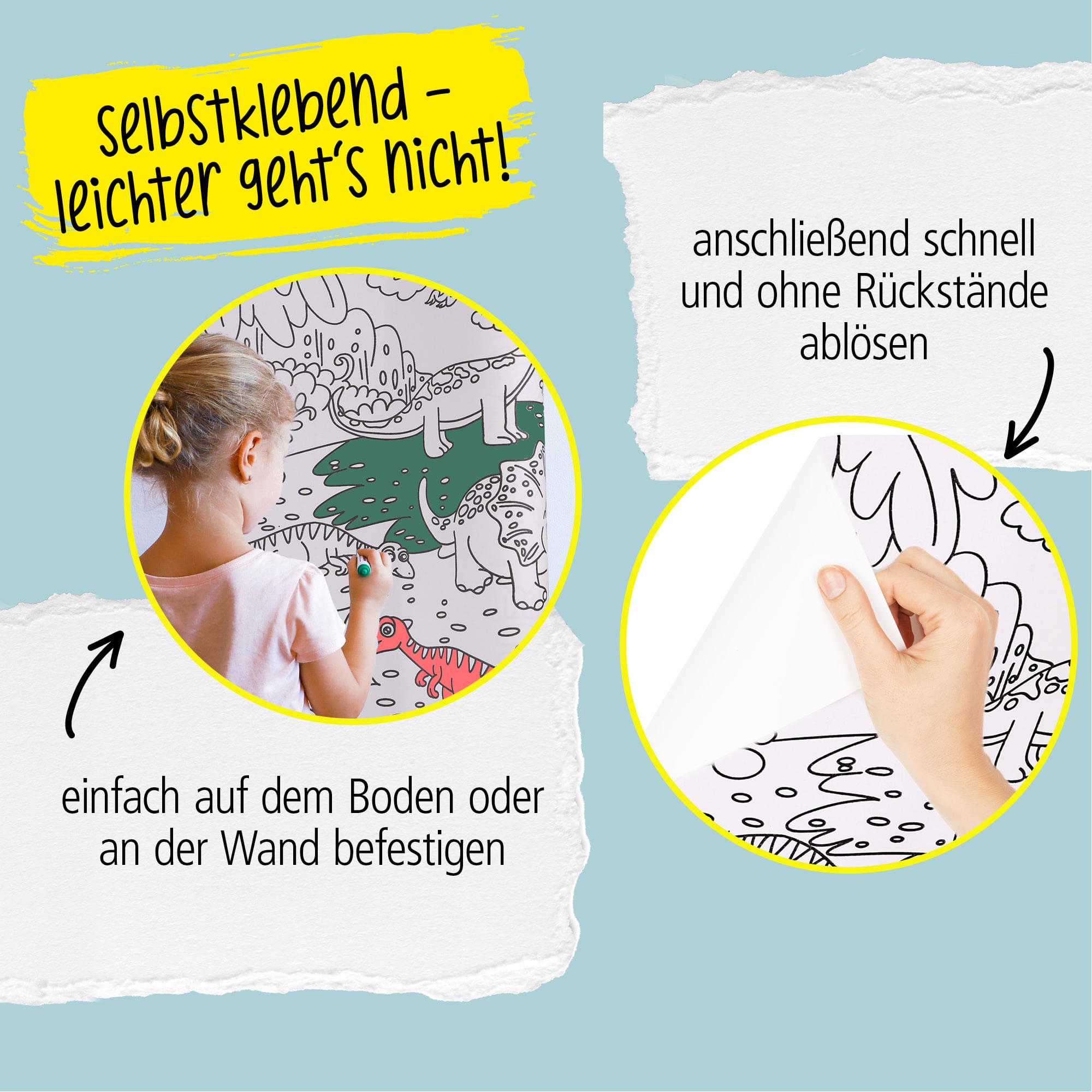 Buntstifte & Malrolle für Kinder zum Ausmalen, 30 x 200 cm, Selbstklebende Zeichenrolle mit Meerjungfrau-Motiv
