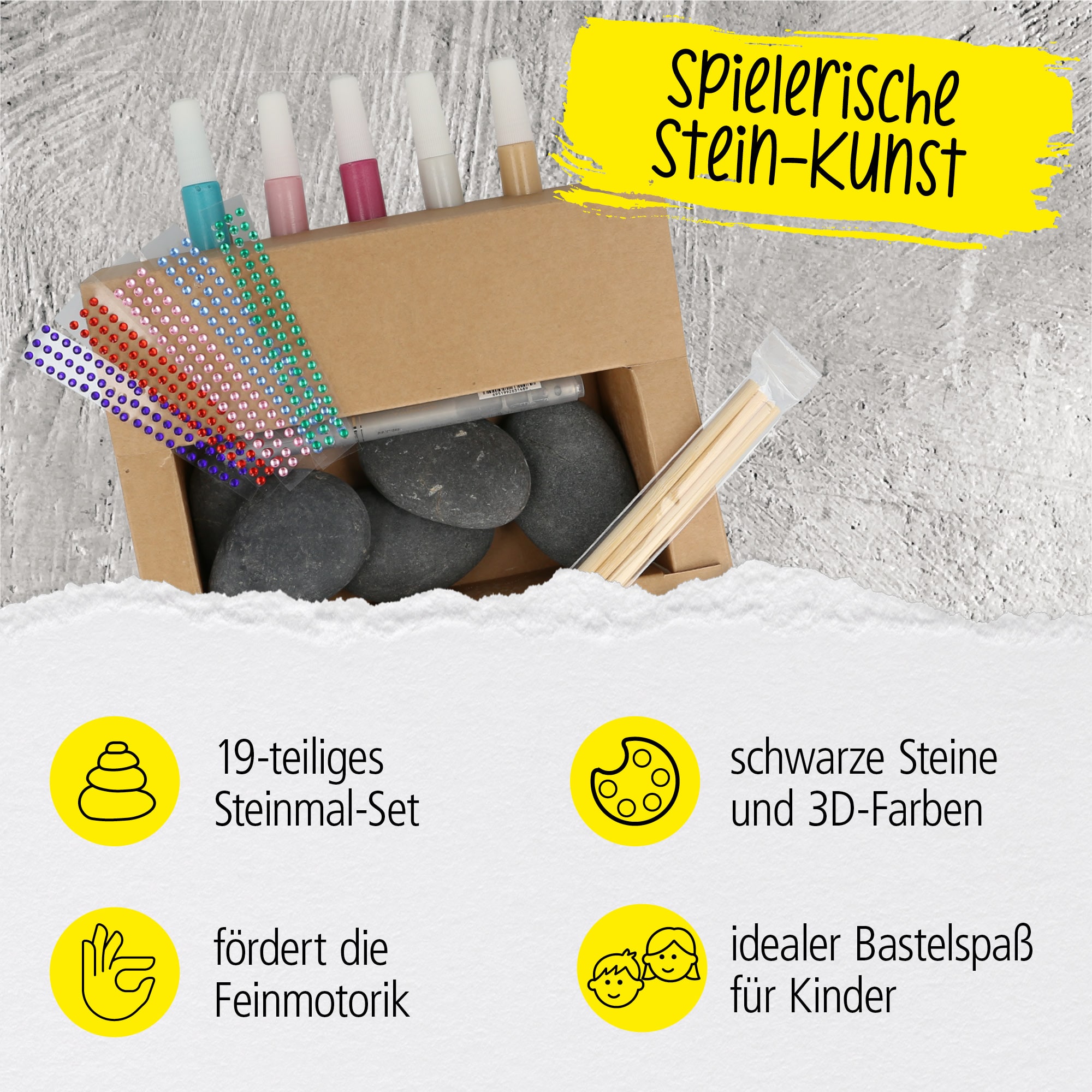 Steine Bemalen Kreativ-Set für Kinder, inkl. Steine und Farbe