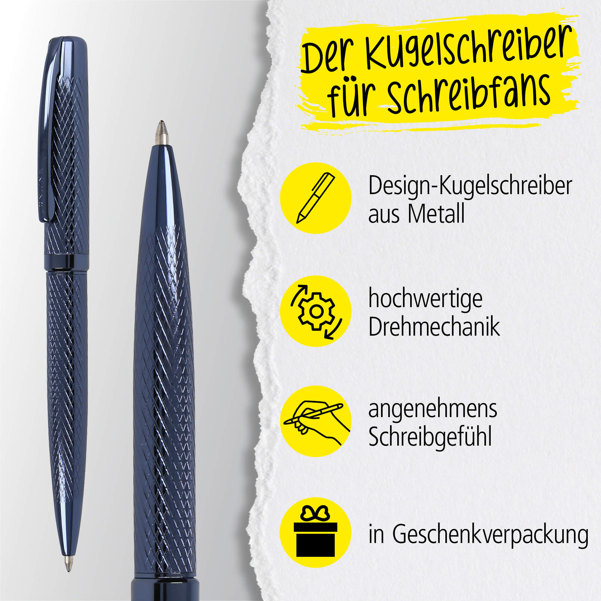 Drehkugelschreiber Eleganza Diamond Night, aus Metall, auswechselbare Großraummine Schreibfarbe Schwarz dokumentenecht, inkl. Geschenkverpackung