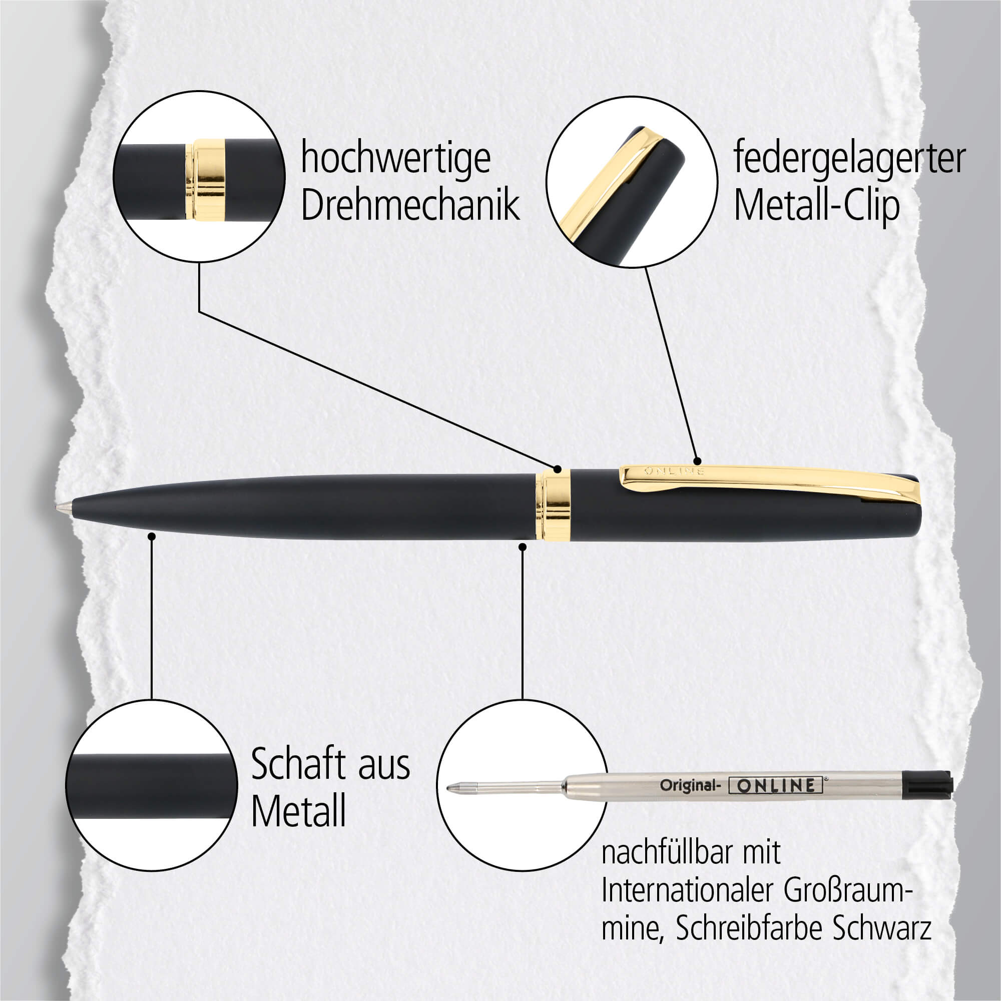 Kugelschreiber Eleganza Black Gold