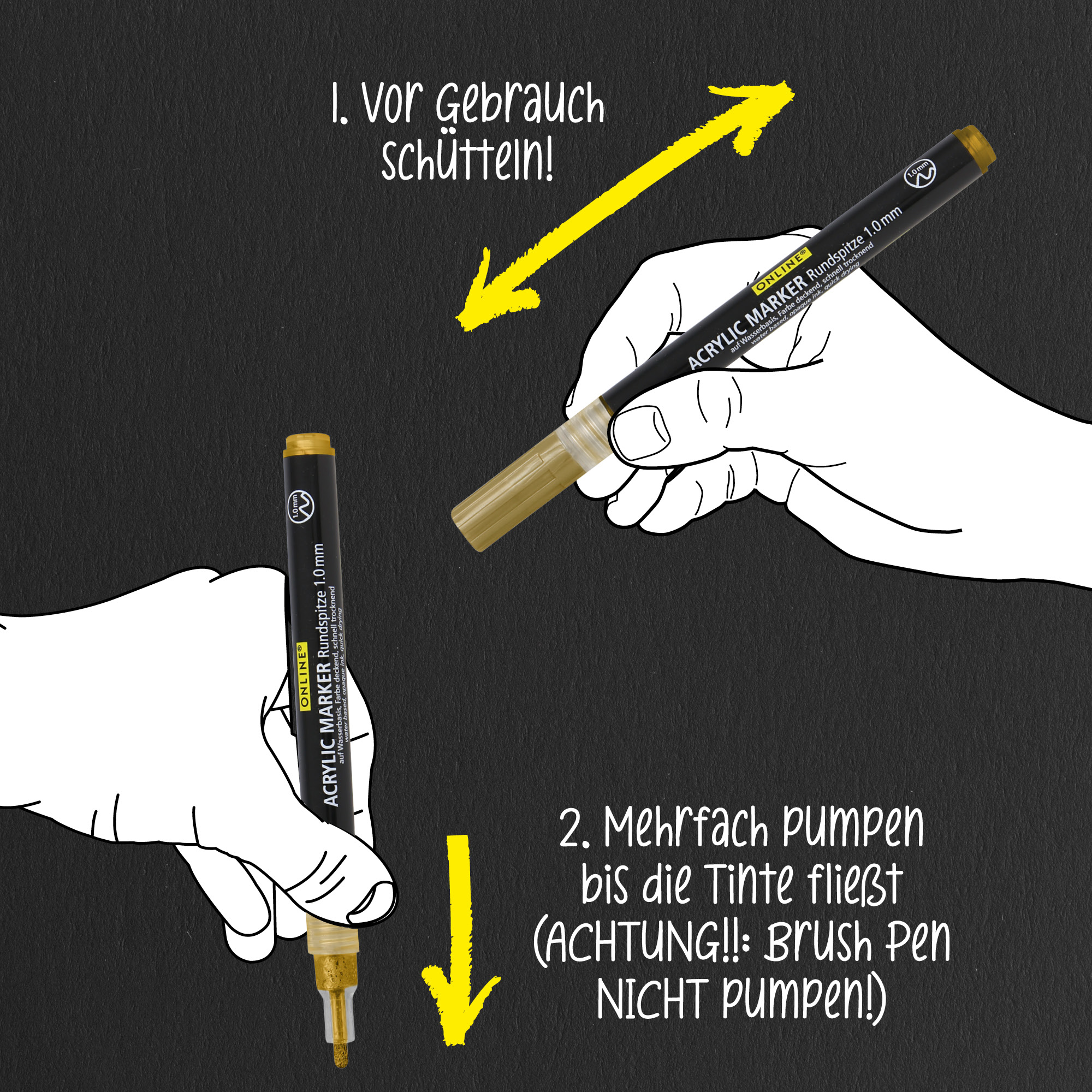 Gold Lettering Set mit Acryl Marker, Fineliner und Brushpen, 5 Stifte