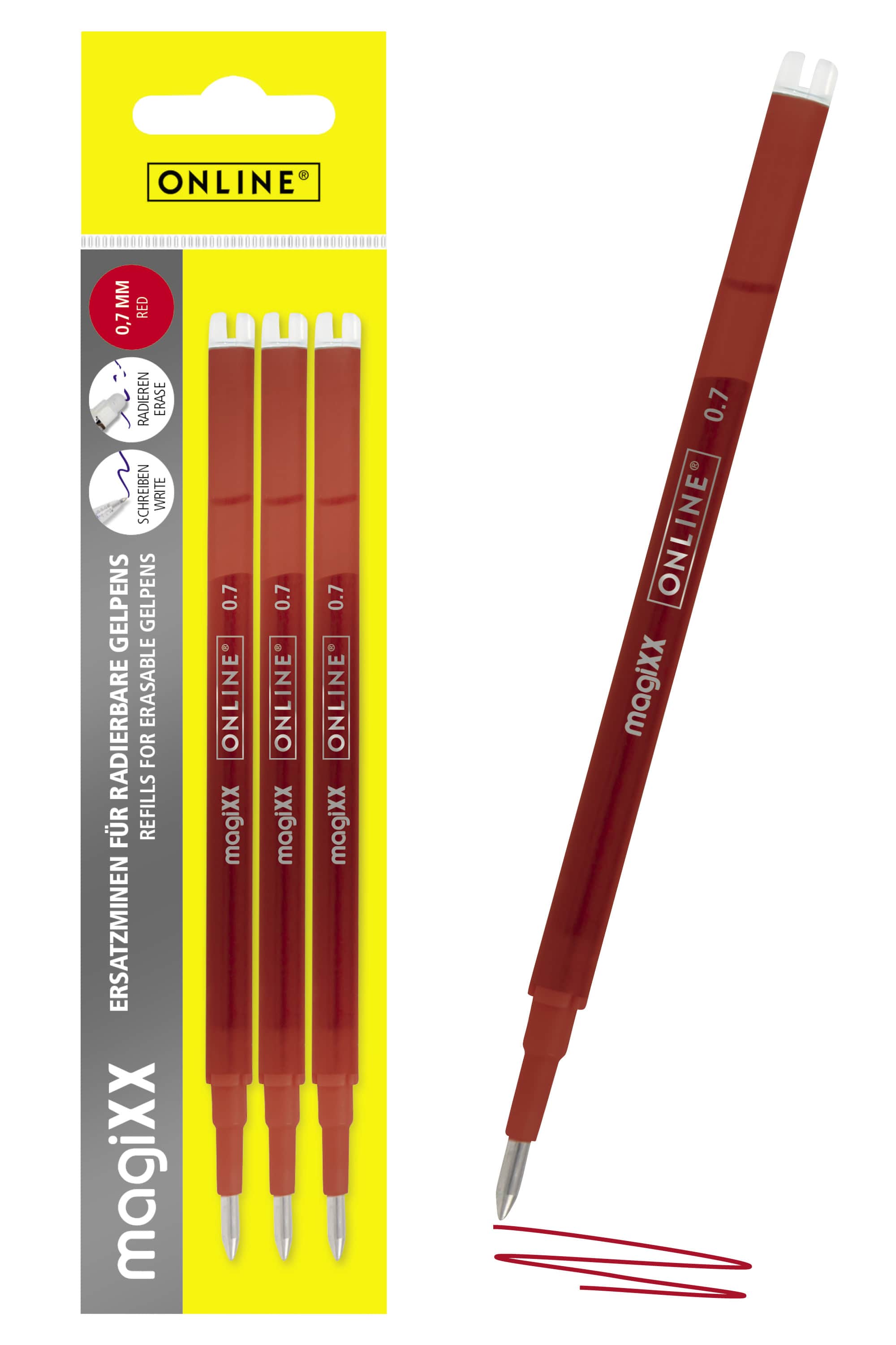Radierbare Ersatzminen für ONLINE magiXX Gelschreiber - 0,7 mm rot