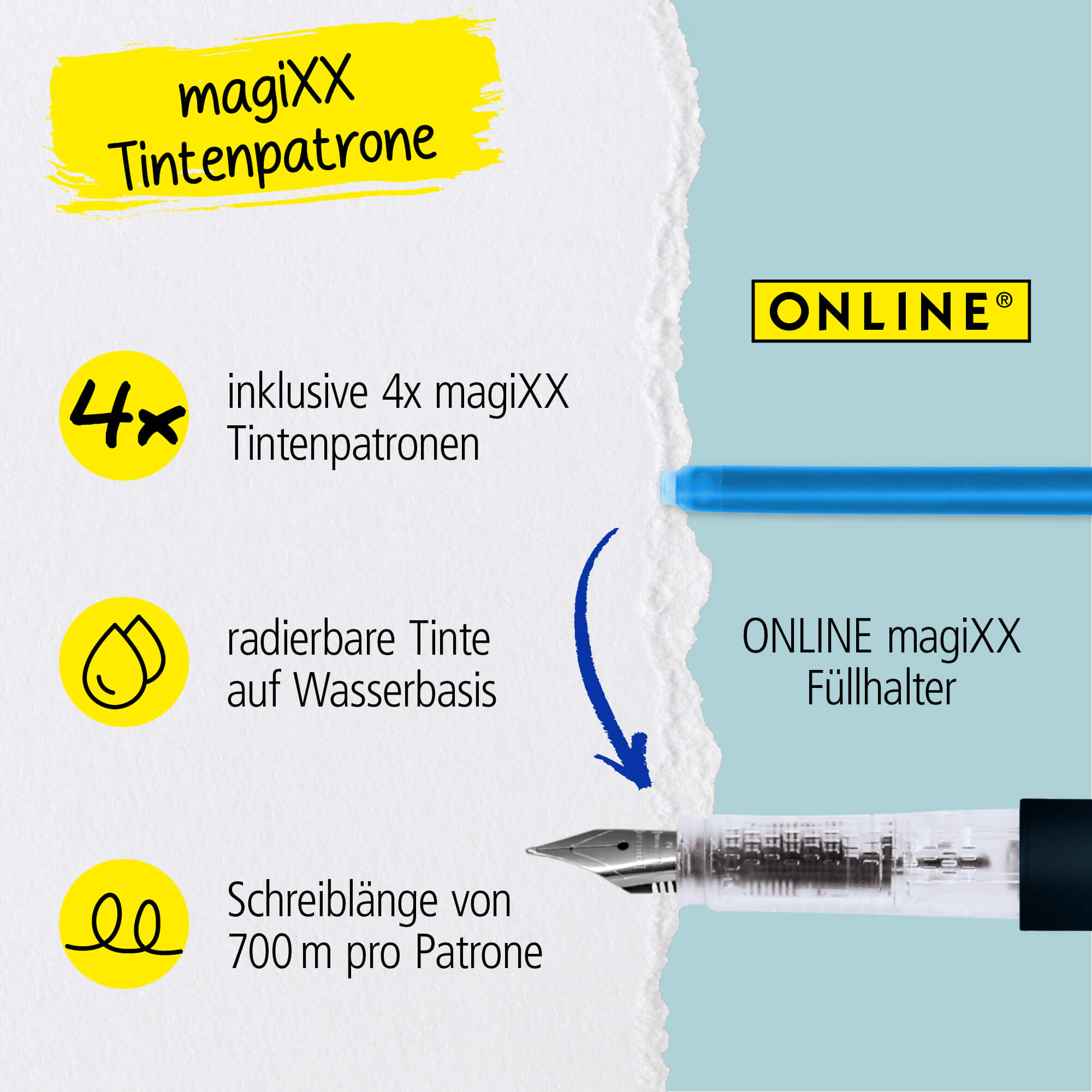 Radierbarer Füller ONLINE magiXX Deep Ocean inkl. Tintenpatronen