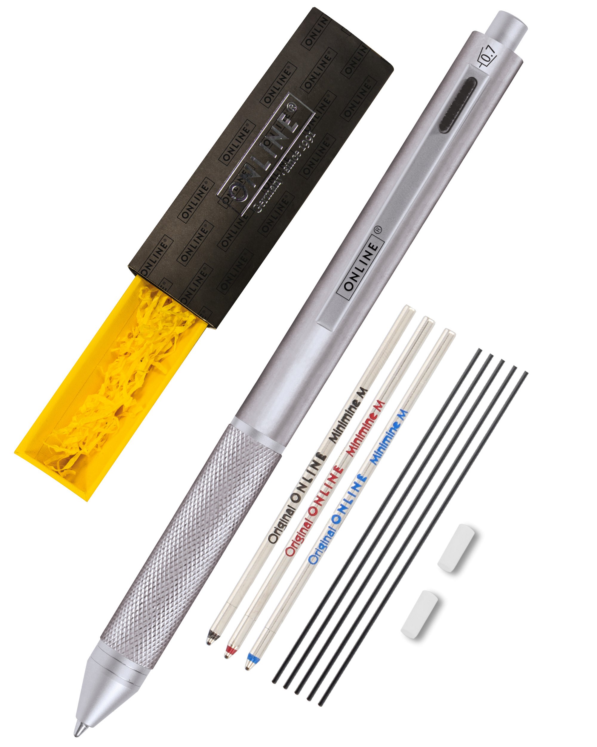Multipen 4-in-1 Silver, inkl. Ersatzminen in Box