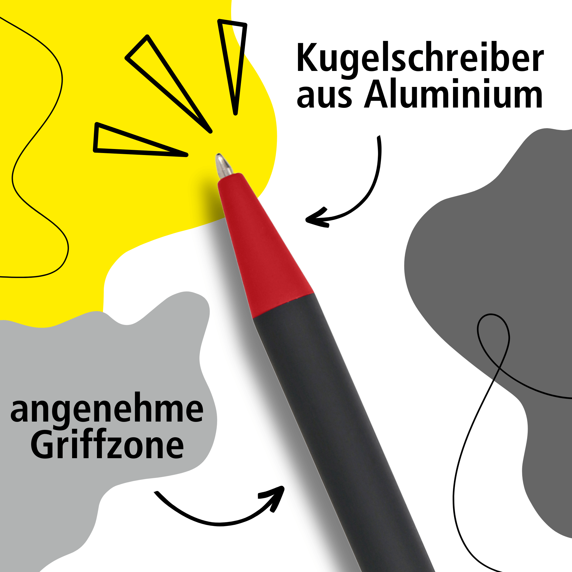 Druckkugelschreiber Soft Metal Black & Red