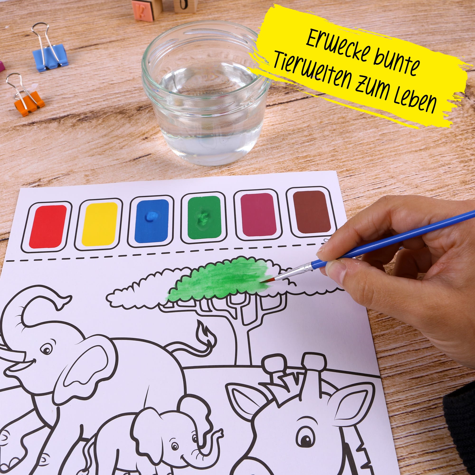 Malvorlagen, Motiv Wildlife, inkl. 2 Pinsel und 6 Wasserfarben