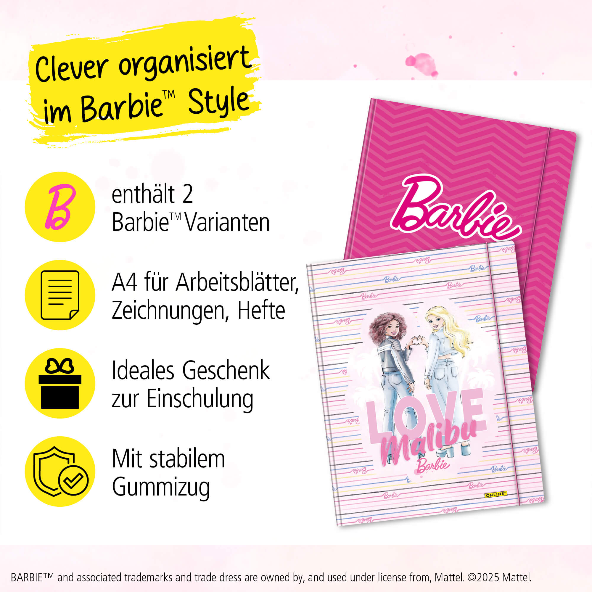 Gummizugmappe DIN A4, Barbie, 2er Pack