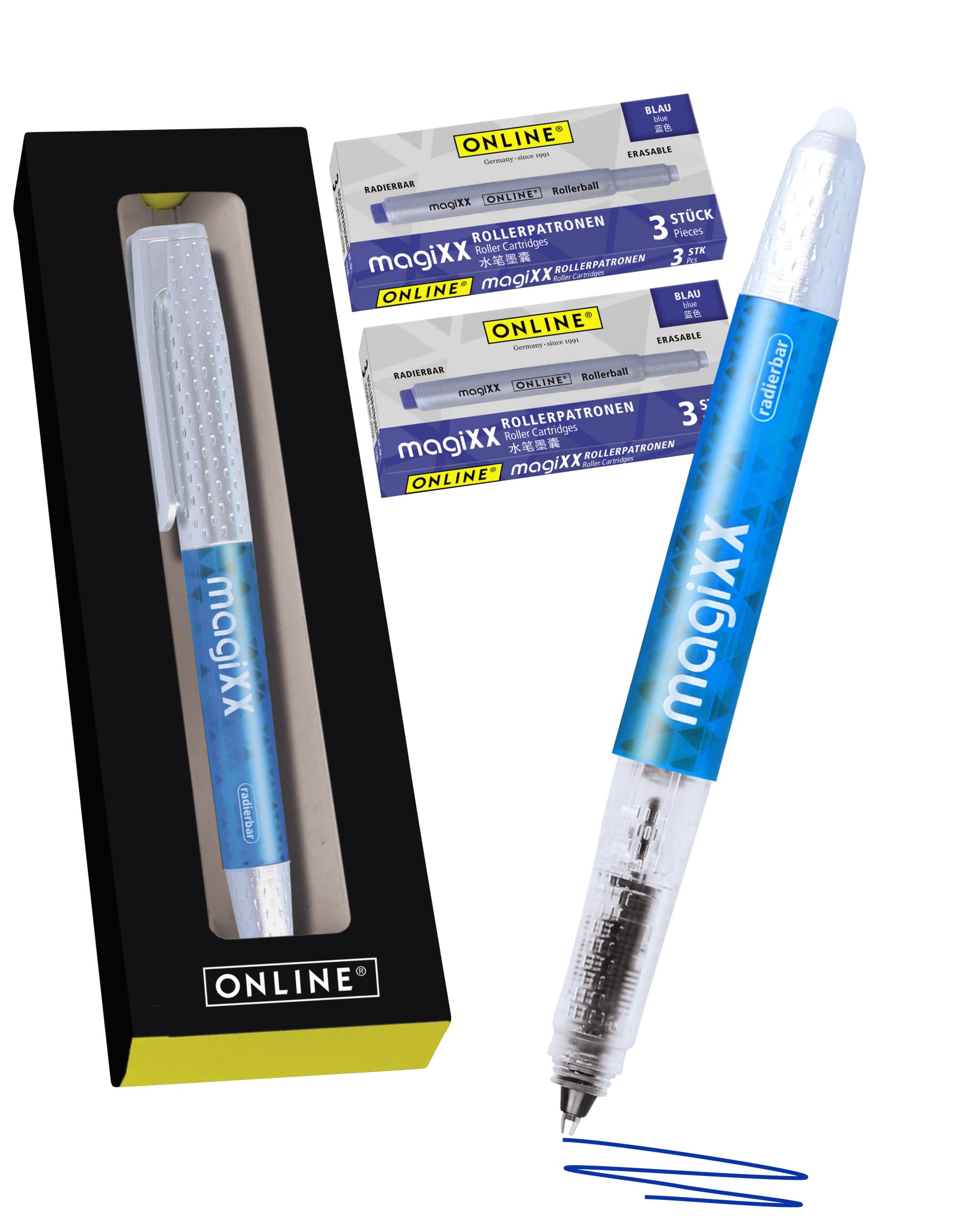Radierbarer Patronenrollerball ONLINE magiXX Blue inkl. Tintenpatronen