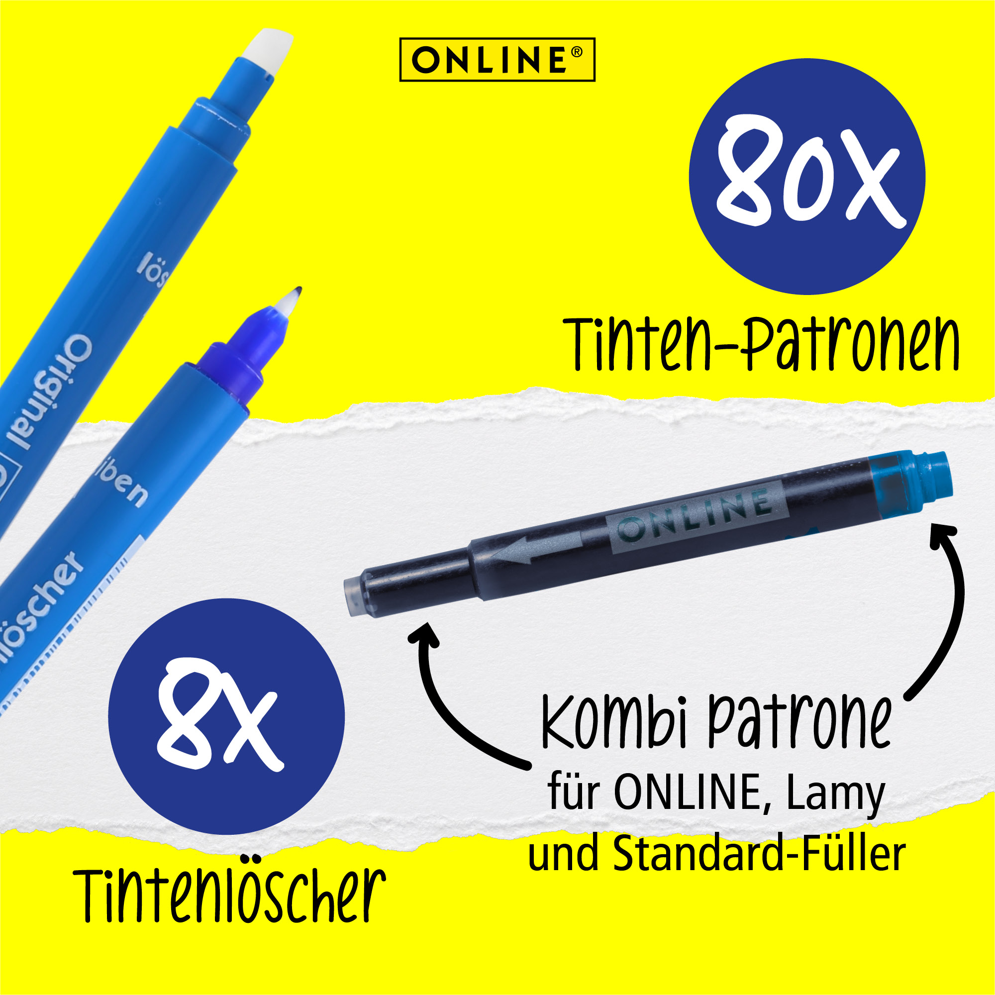 80x Tintenpatronen blau & 8x Tintenkiller Vorteilspack