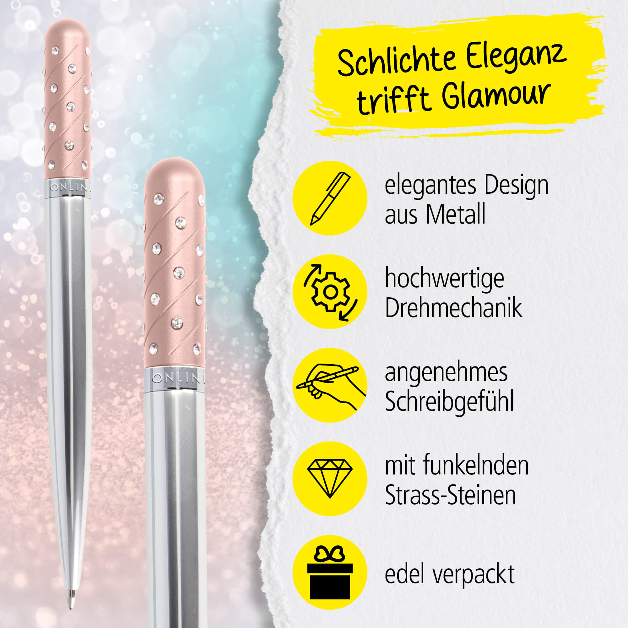 Kugelschreiber Crystal Pen Rose, Metall, inkl. internationale Großraummine schwarzschreibend, in Geschenketui