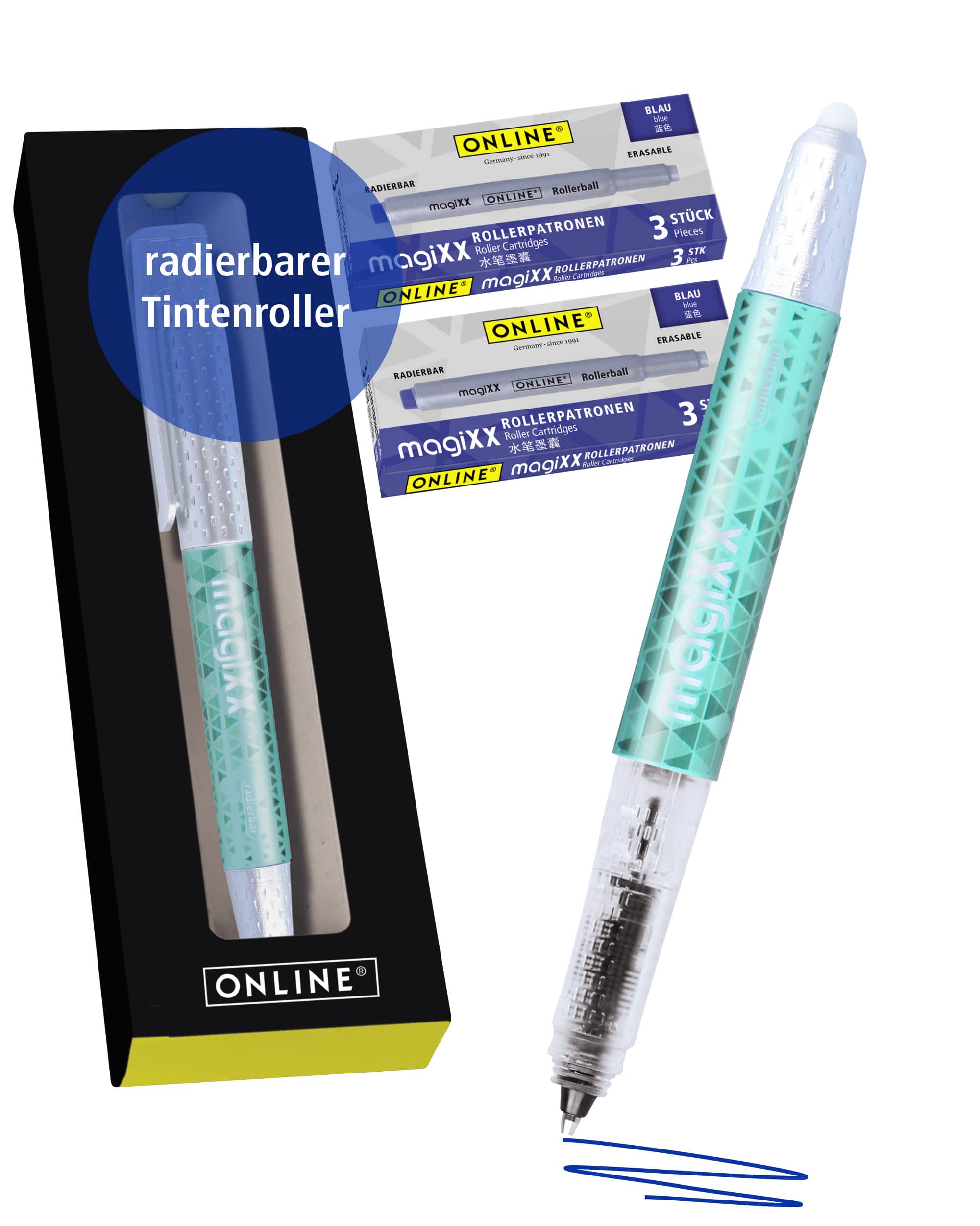 Radierbarer Patronenrollerball ONLINE magiXX Blue inkl. Tintenpatronen