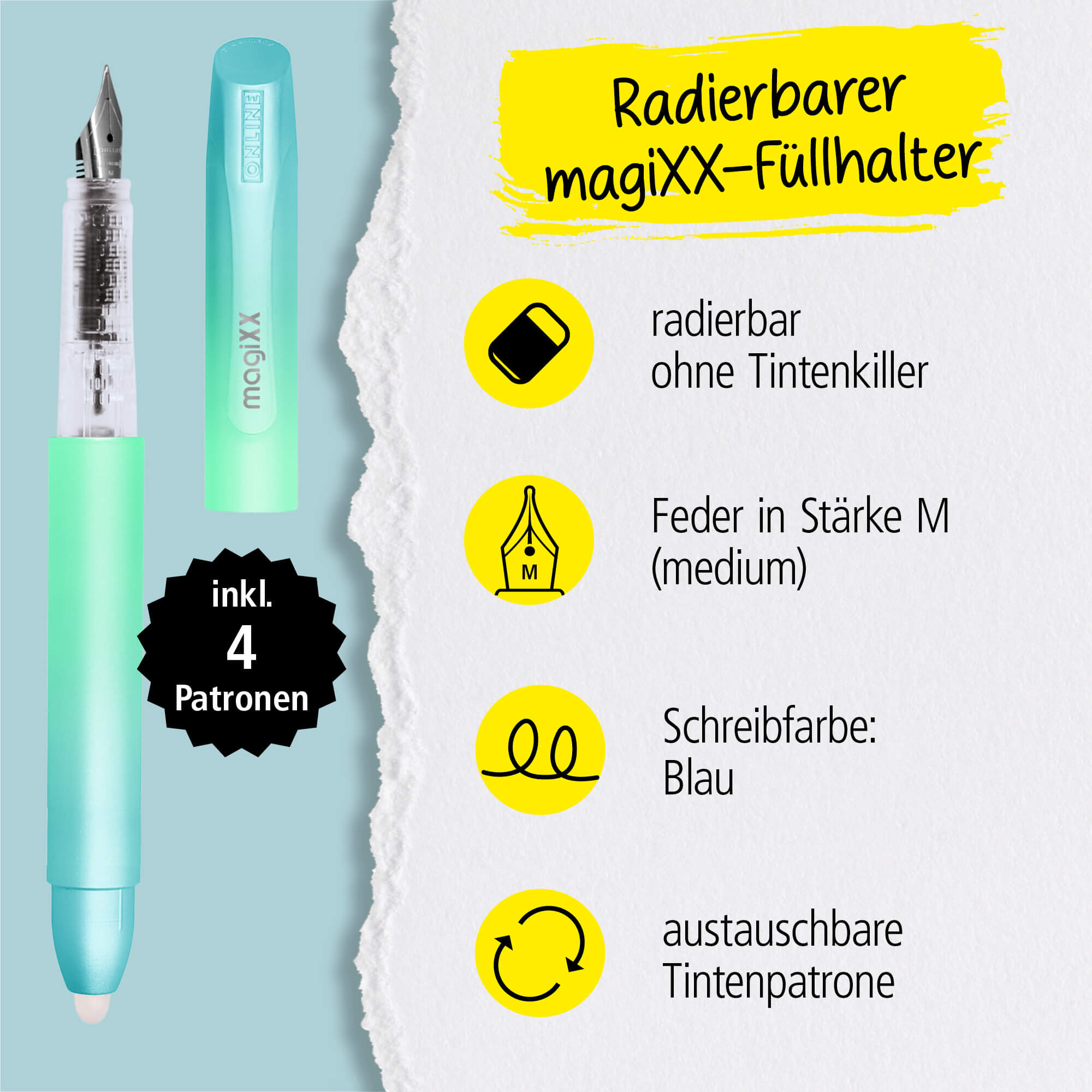 Radierbarer Füller ONLINE magiXX Turquoise Dream inkl. Tintenpatronen